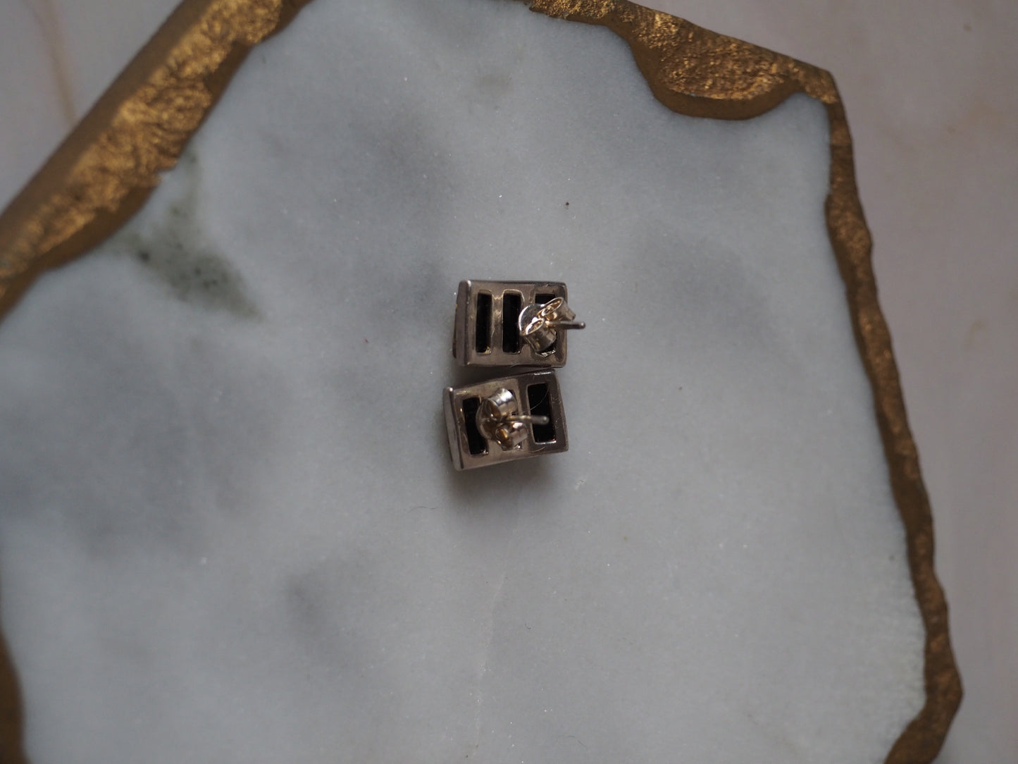 Green Amber Stud Earrings In Silver