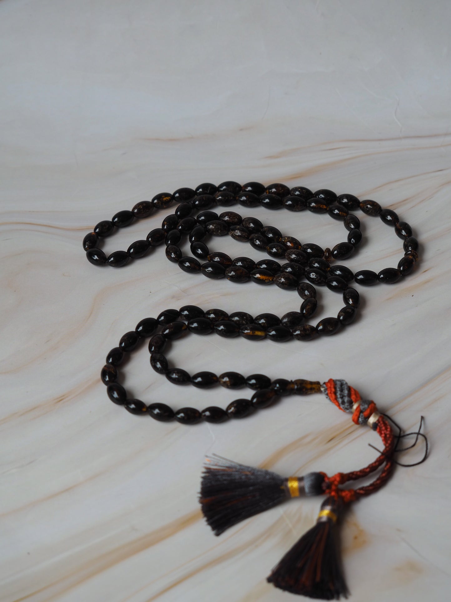 Dark Brown Sea Medical Amber Small Olive Shape Tasbih 99 Beads