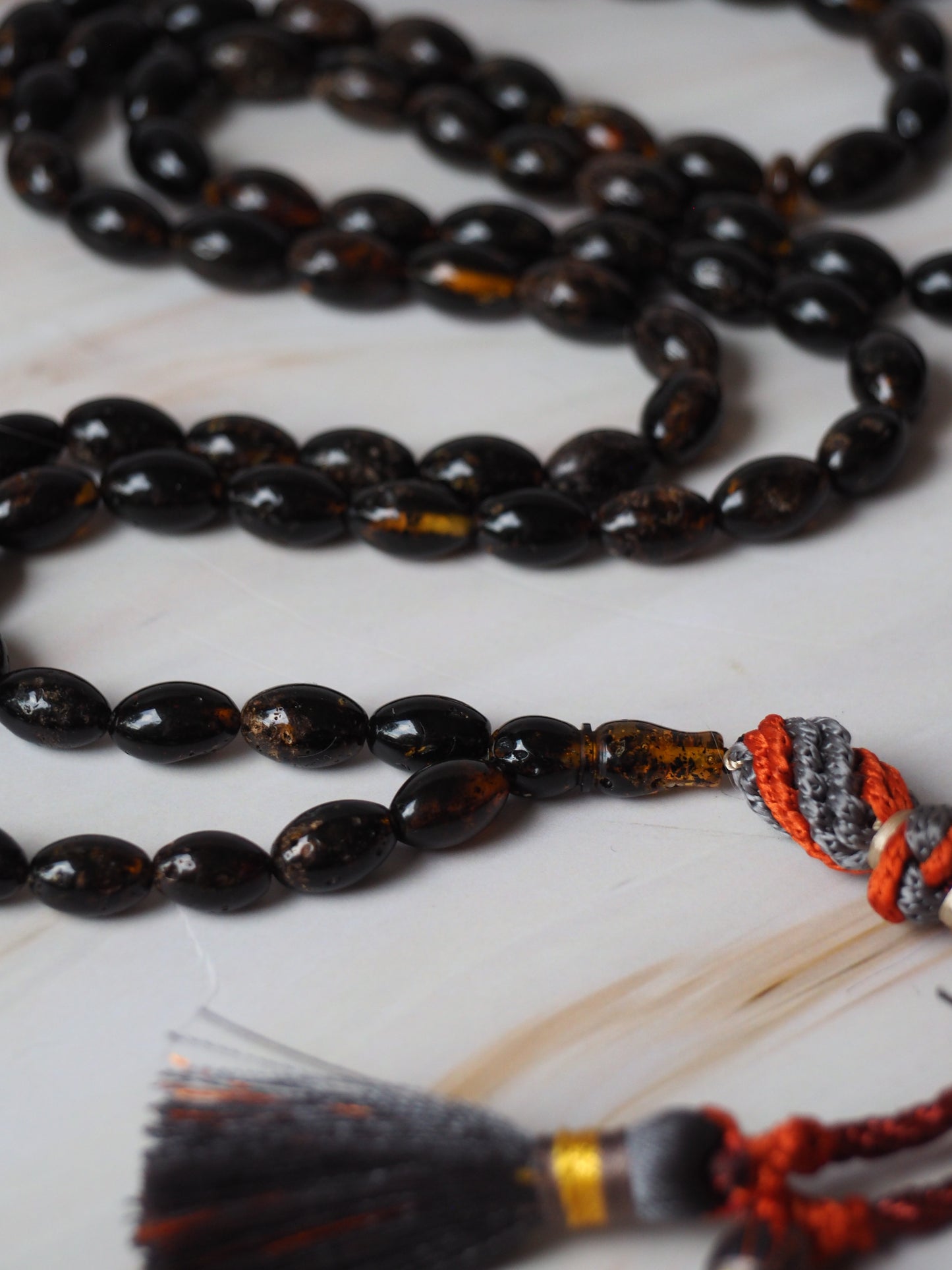 Dark Brown Sea Medical Amber Small Olive Shape Tasbih 99 Beads