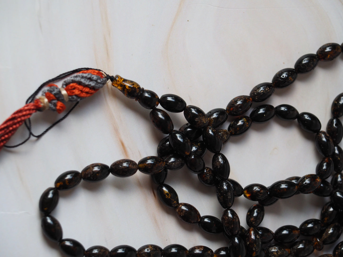 Dark Brown Sea Medical Amber Small Olive Shape Tasbih 99 Beads