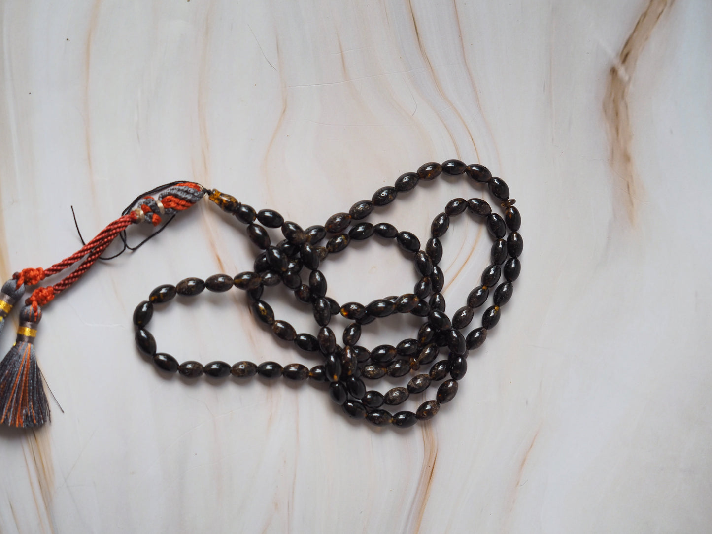 Dark Brown Sea Medical Amber Small Olive Shape Tasbih 99 Beads