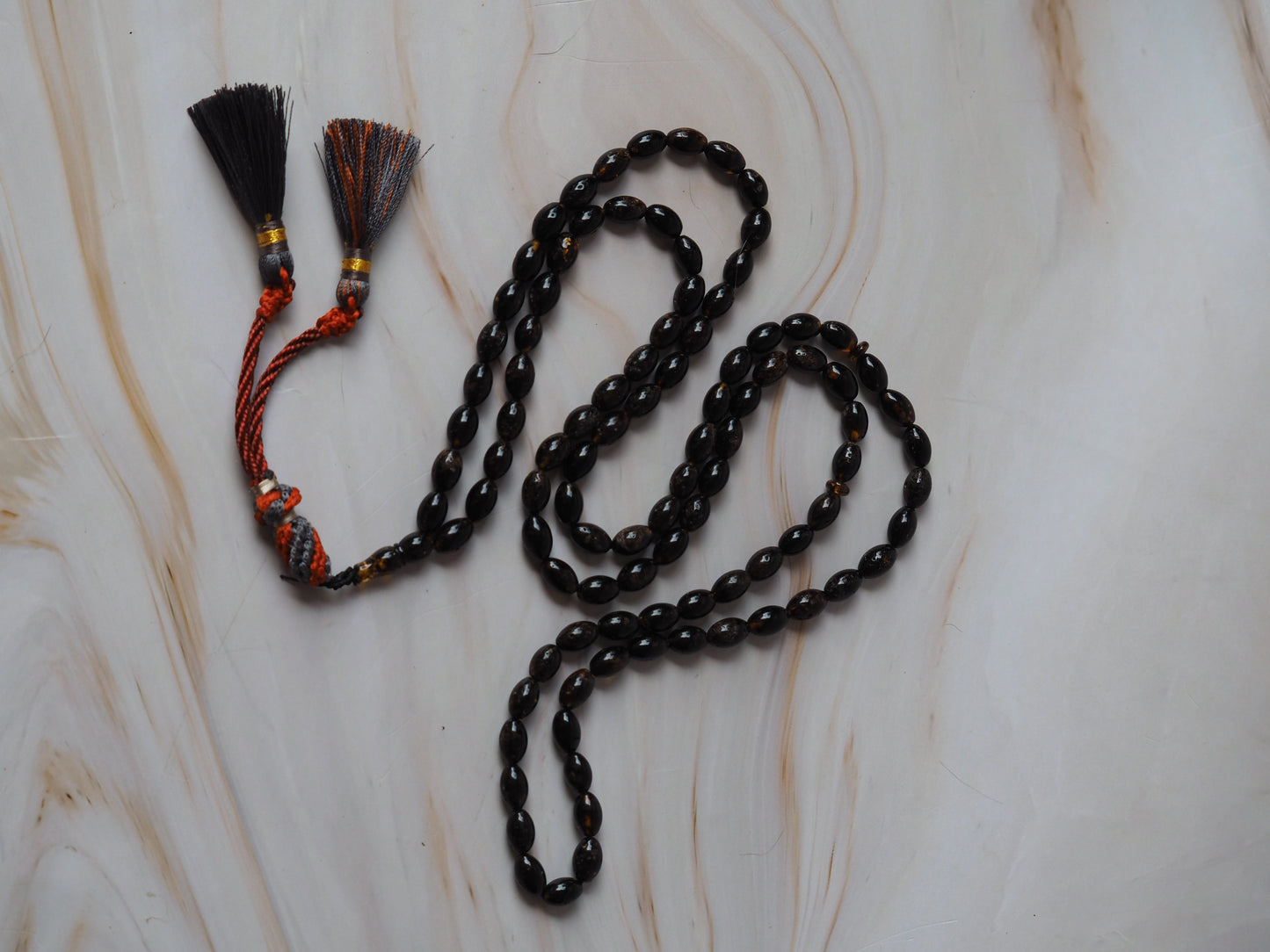 Dark Brown Sea Medical Amber Small Olive Shape Tasbih 99 Beads