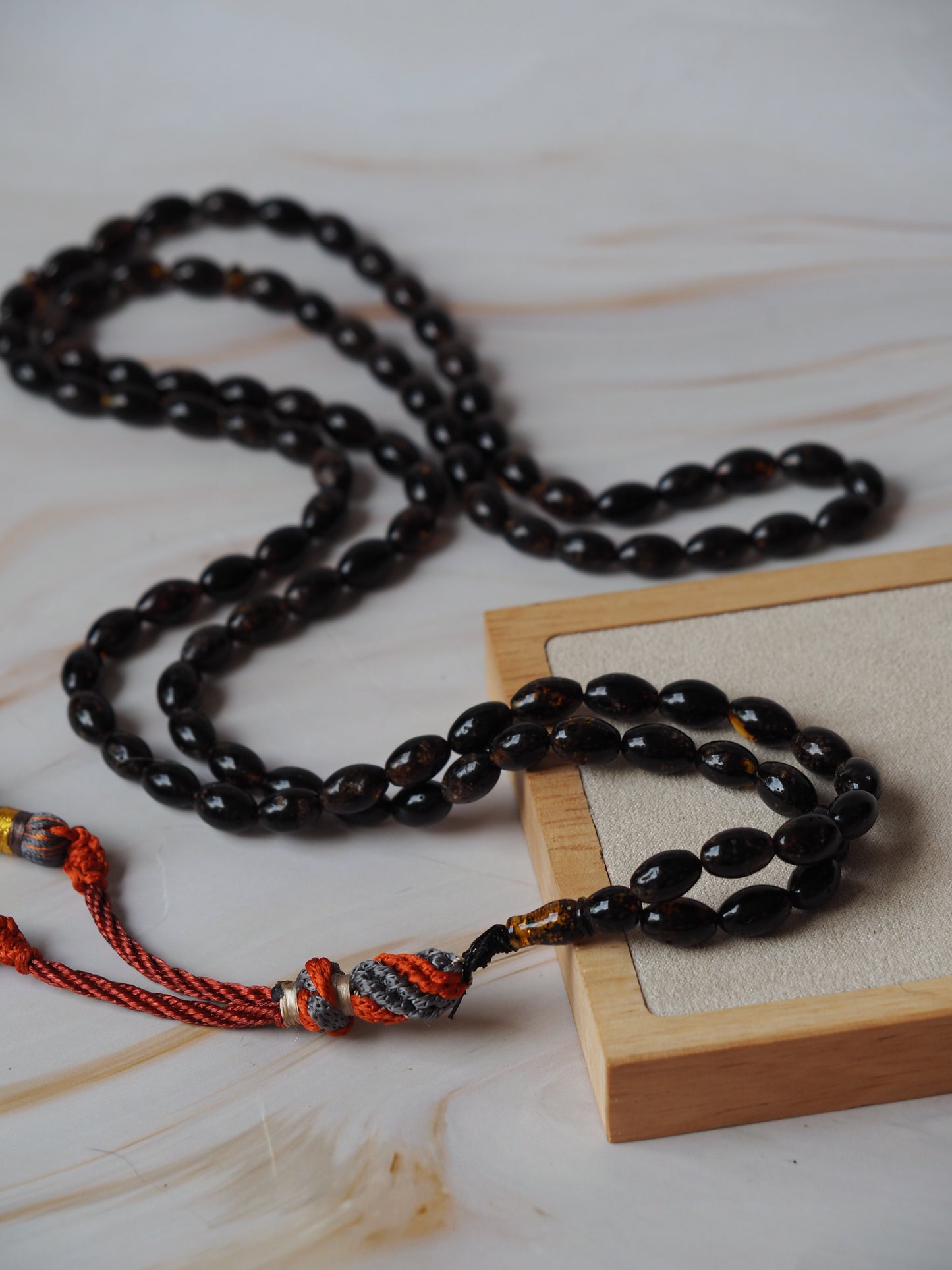 Dark Brown Sea Medical Amber Small Olive Shape Tasbih 99 Beads