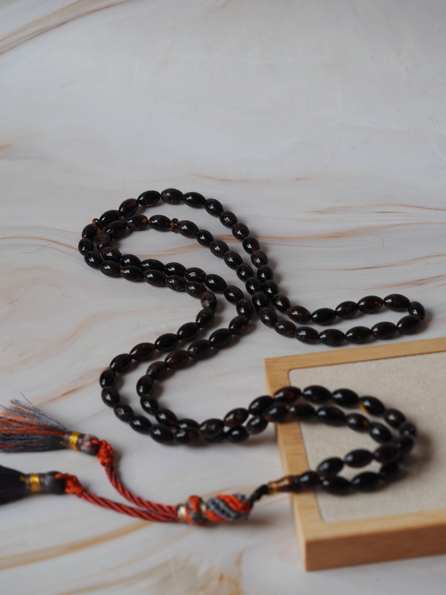 Dark Brown Sea Medical Amber Small Olive Shape Tasbih 99 Beads