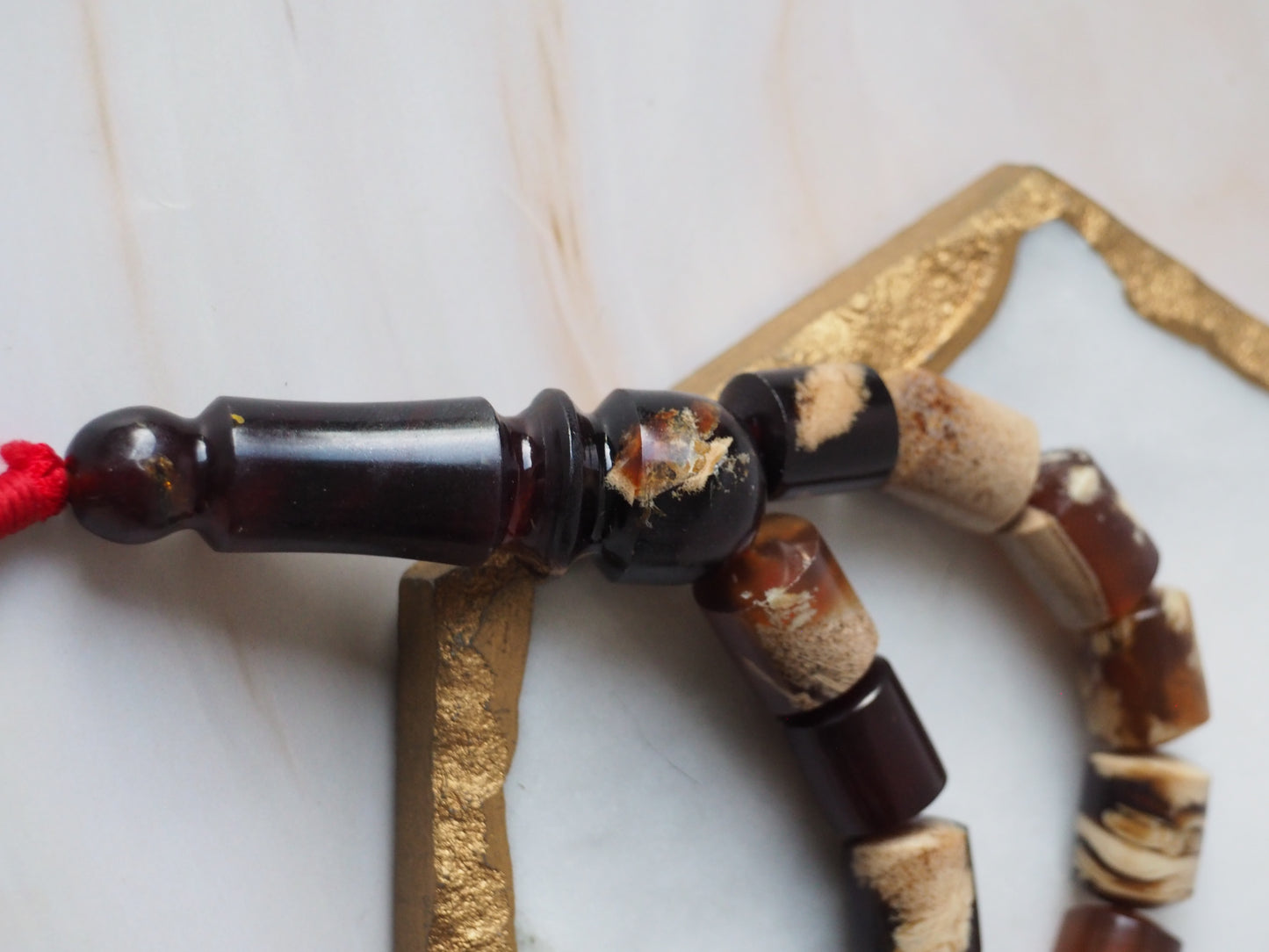 Indonesian Zebra/ Blue Amber Natural Barrel Shape Rosary 60,6g