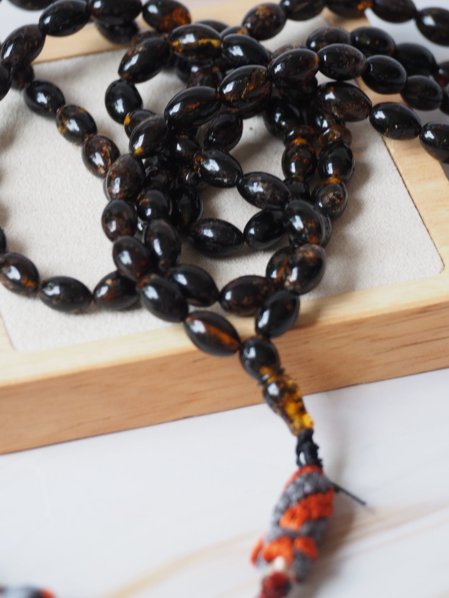 Dark Brown Sea Medical Amber Small Olive Shape Tasbih 99 Beads