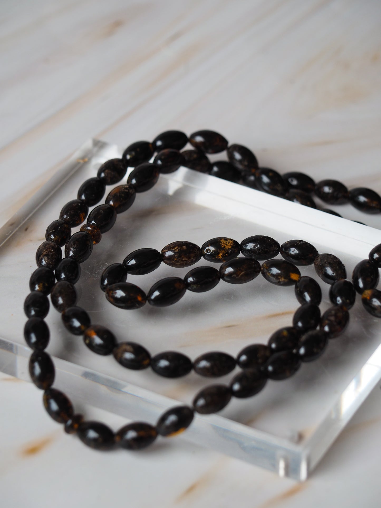 Dark Brown Sea Medical Amber Small Olive Shape Tasbih 99 Beads