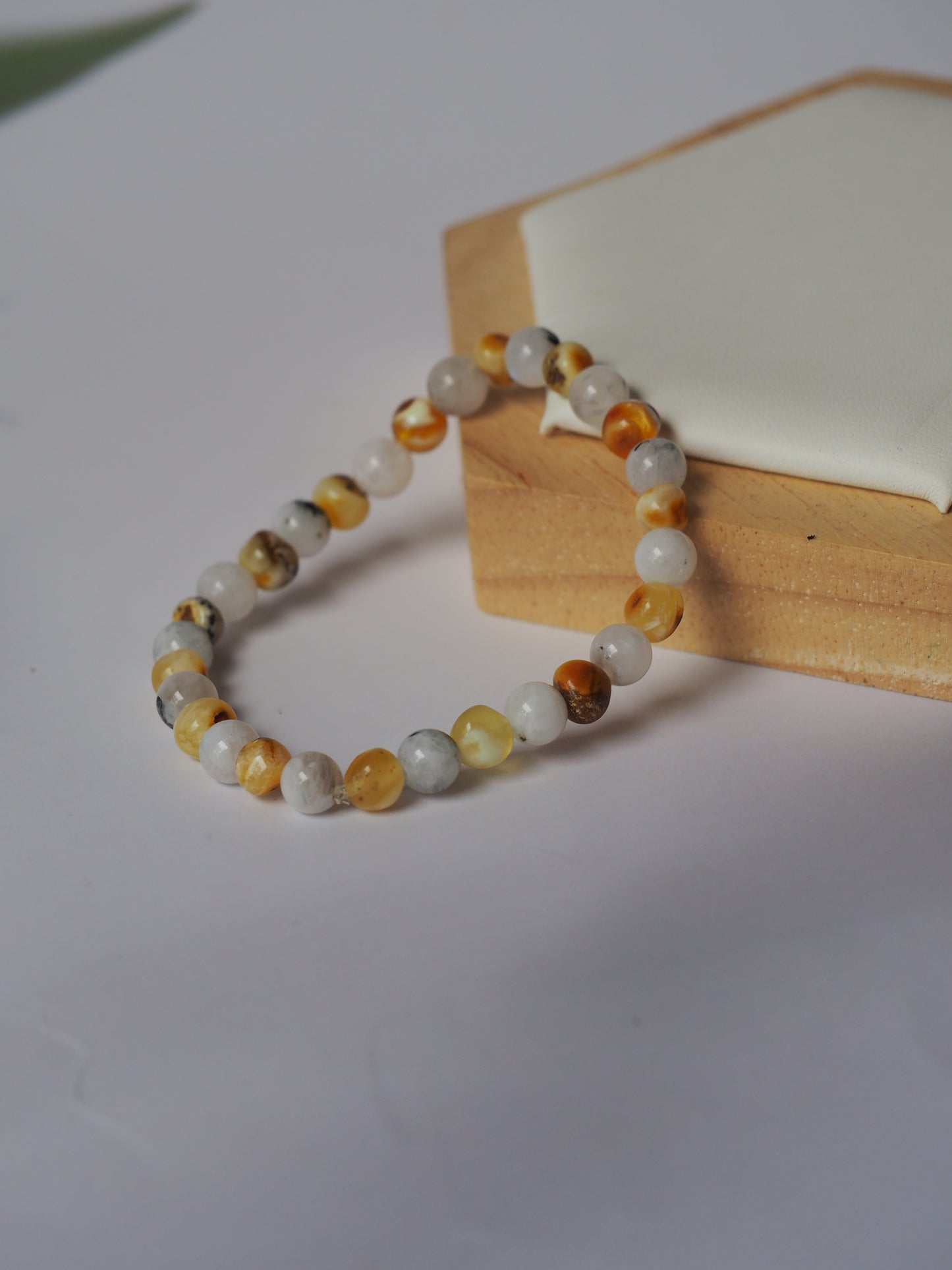 Moonstone and Irregular Multicolor Amber Beaded Bracelet