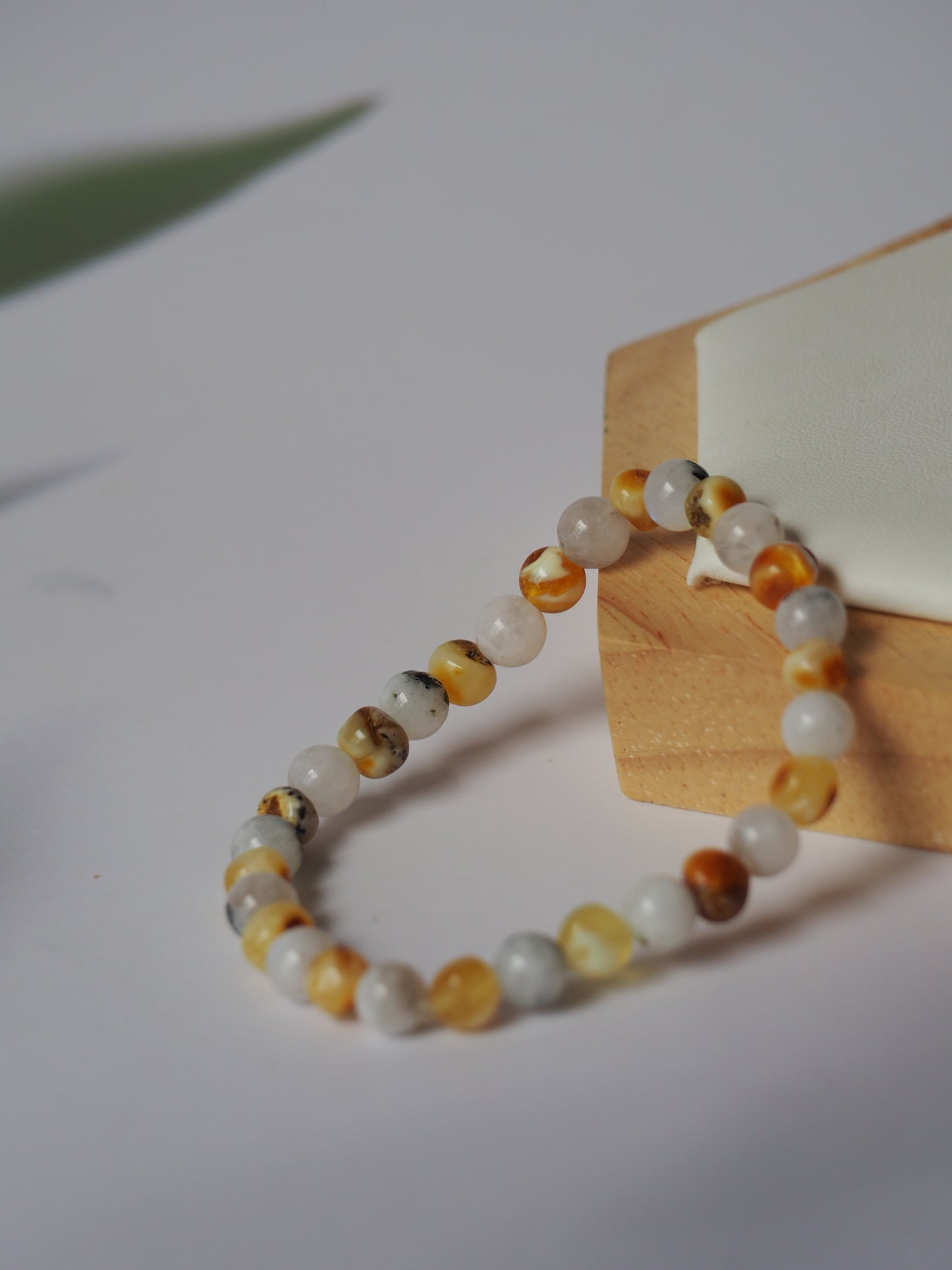 Moonstone and Irregular Multicolor Amber Beaded Bracelet