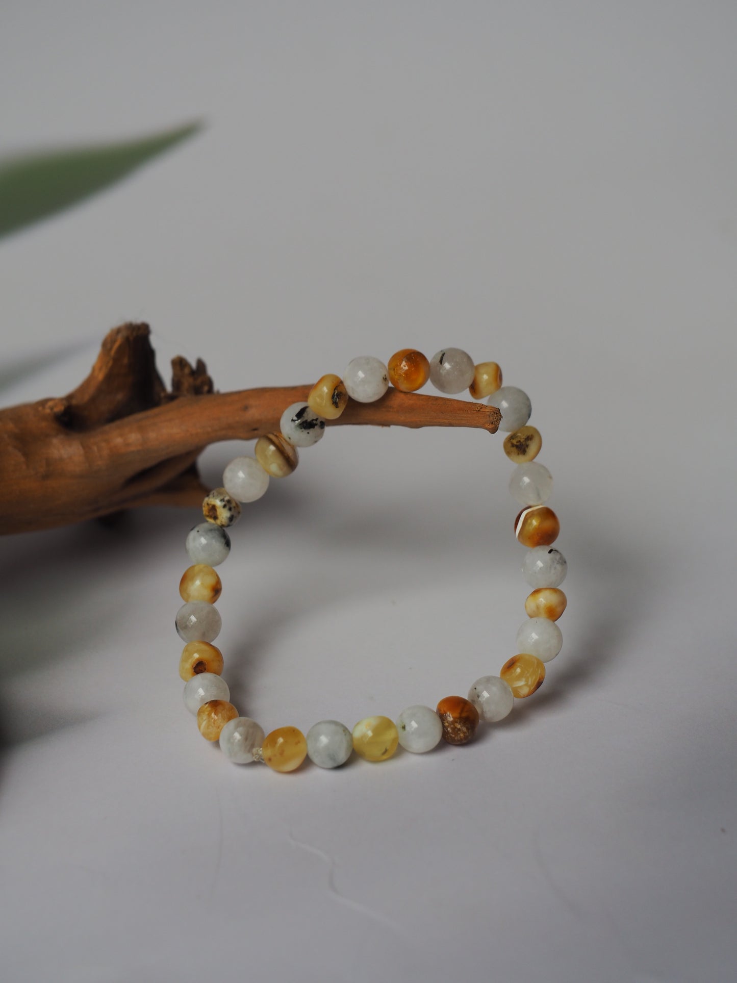 Moonstone and Irregular Multicolor Amber Beaded Bracelet