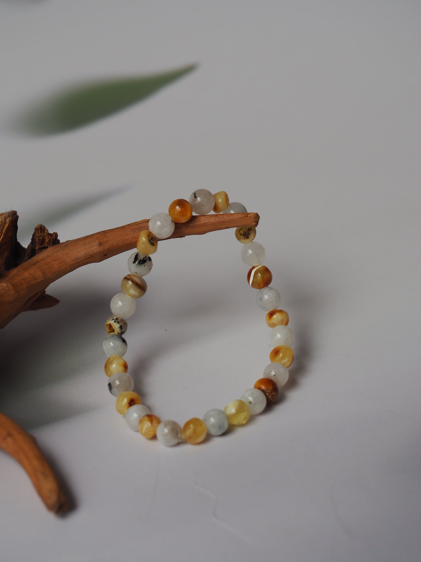Moonstone and Irregular Multicolor Amber Beaded Bracelet