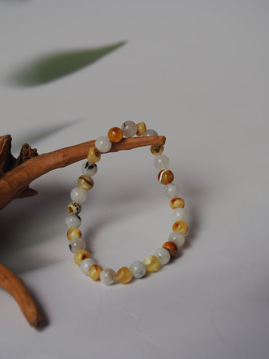 Moonstone and Irregular Multicolor Amber Beaded Bracelet