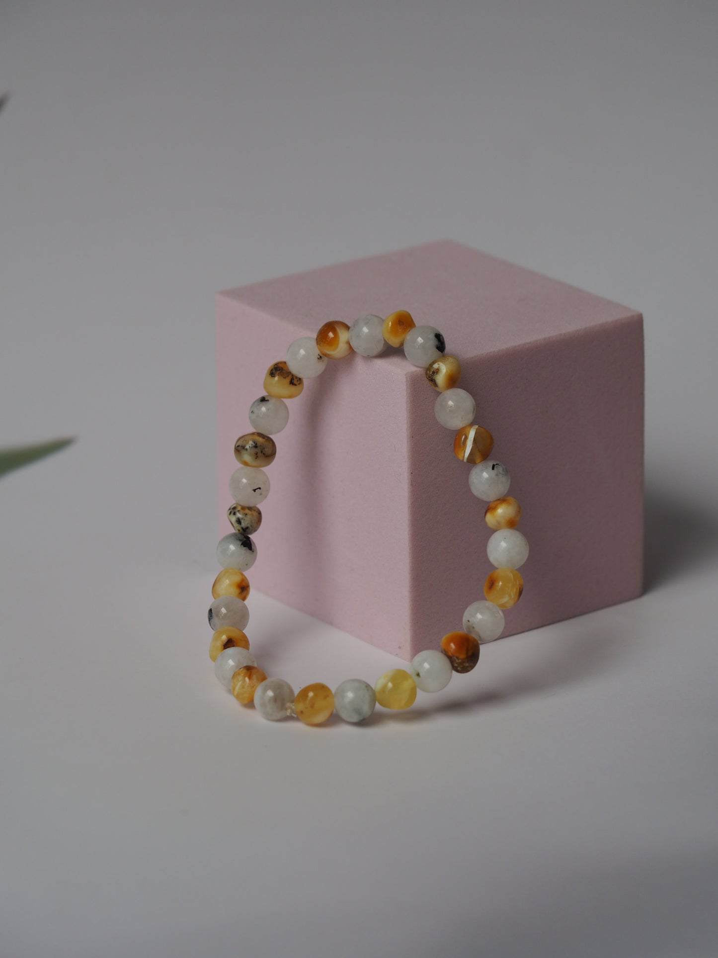 Moonstone and Irregular Multicolor Amber Beaded Bracelet
