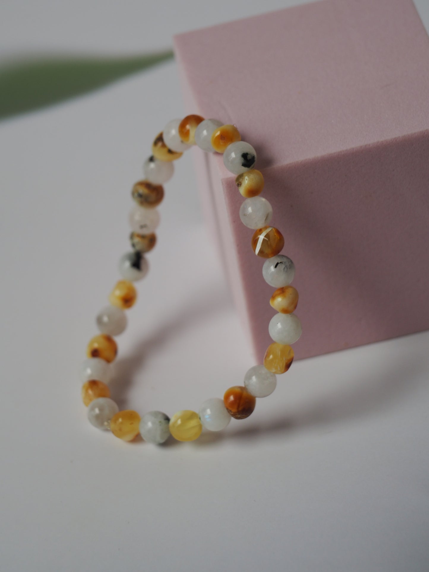 Moonstone and Irregular Multicolor Amber Beaded Bracelet
