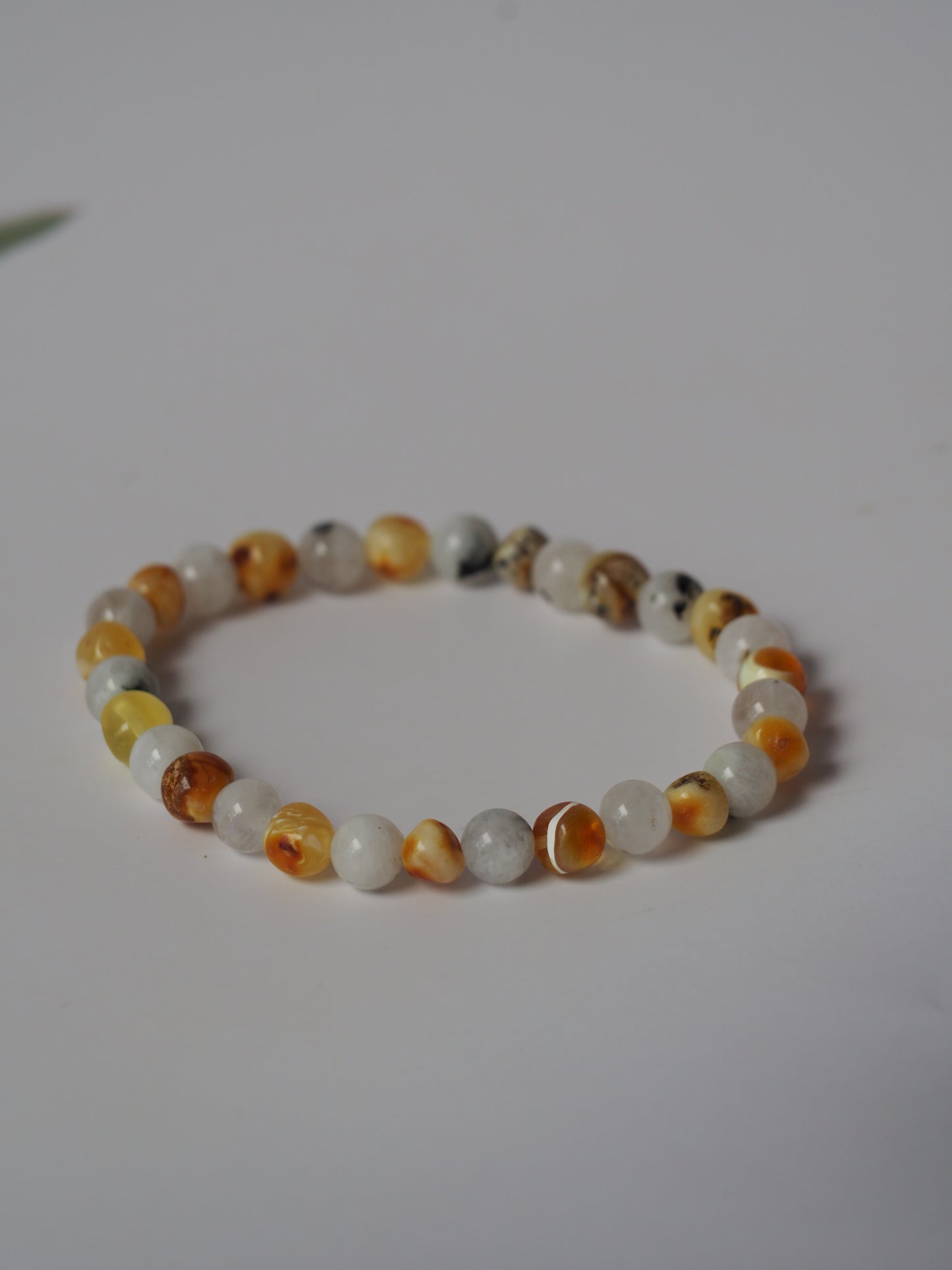 Moonstone and Irregular Multicolor Amber Beaded Bracelet