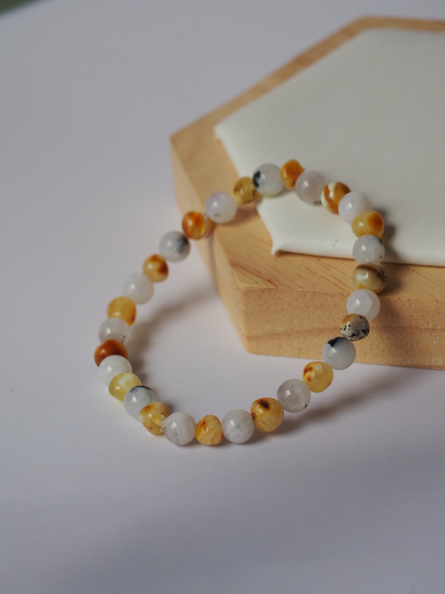 Moonstone and Irregular Multicolor Amber Beaded Bracelet