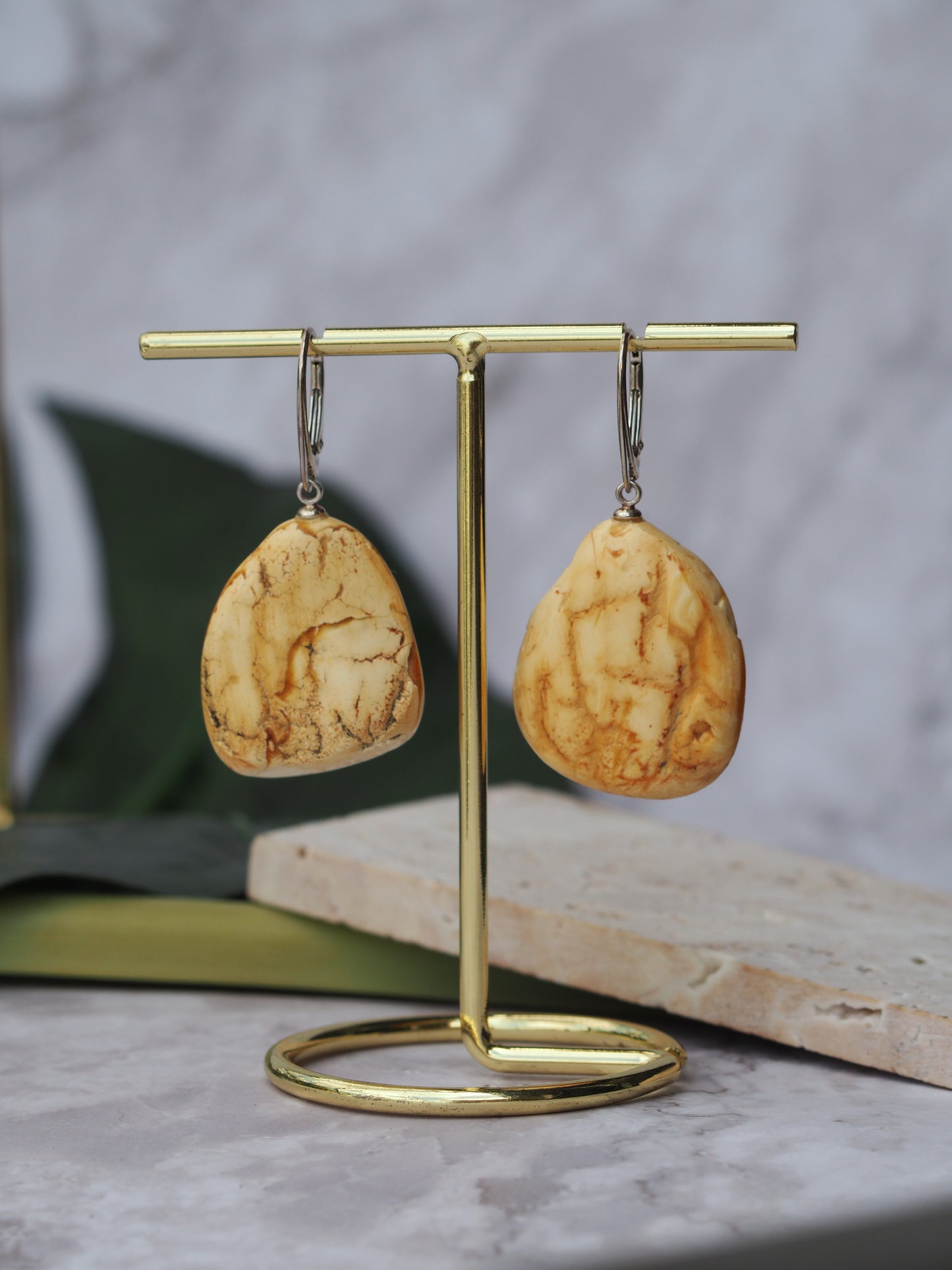 White Raw Amber/ Honey Amber Drop Bulky Earrings