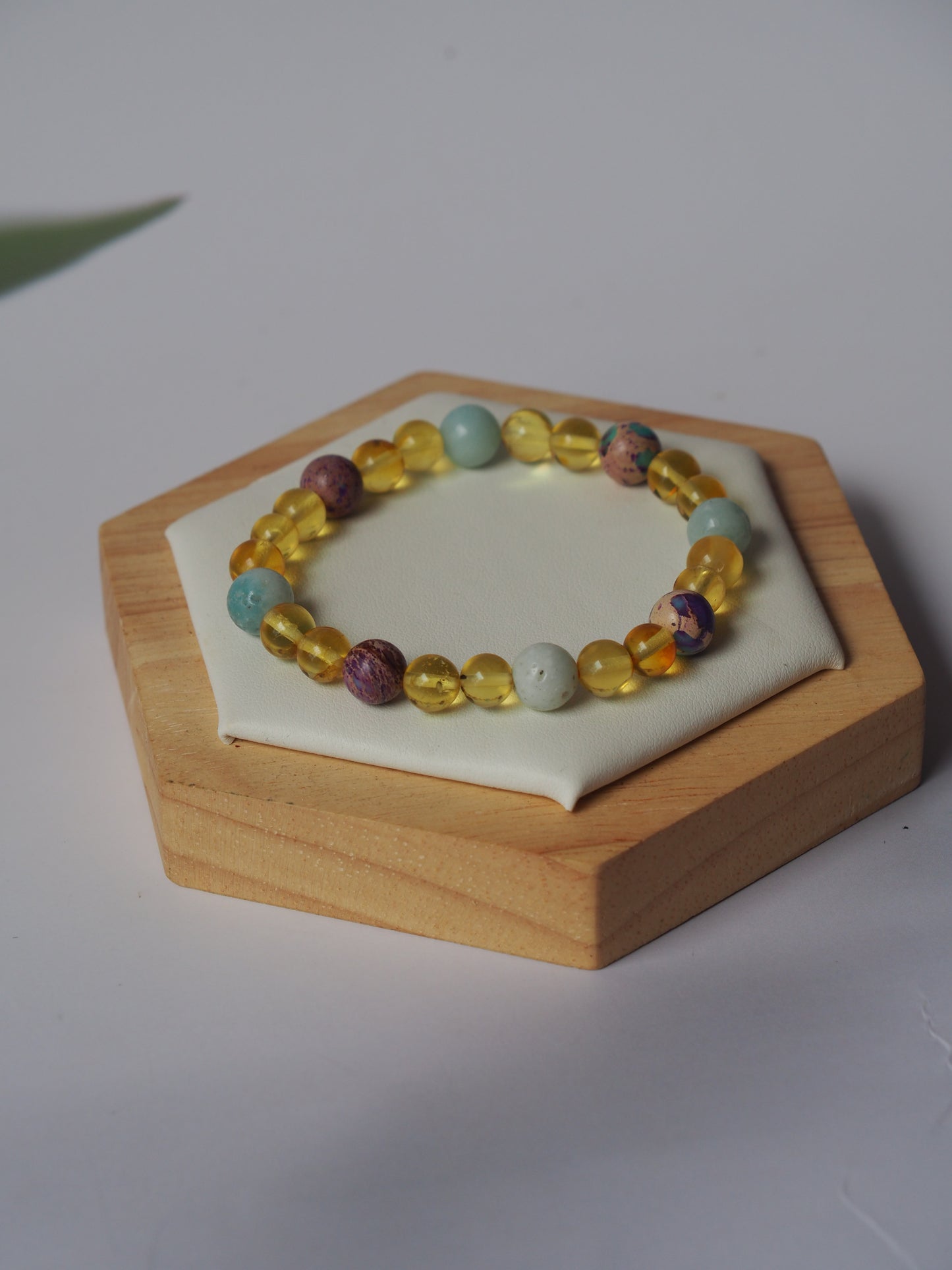 Natural Aquamarine, Imperial Jasper and Citron Amber Beaded Bracelet