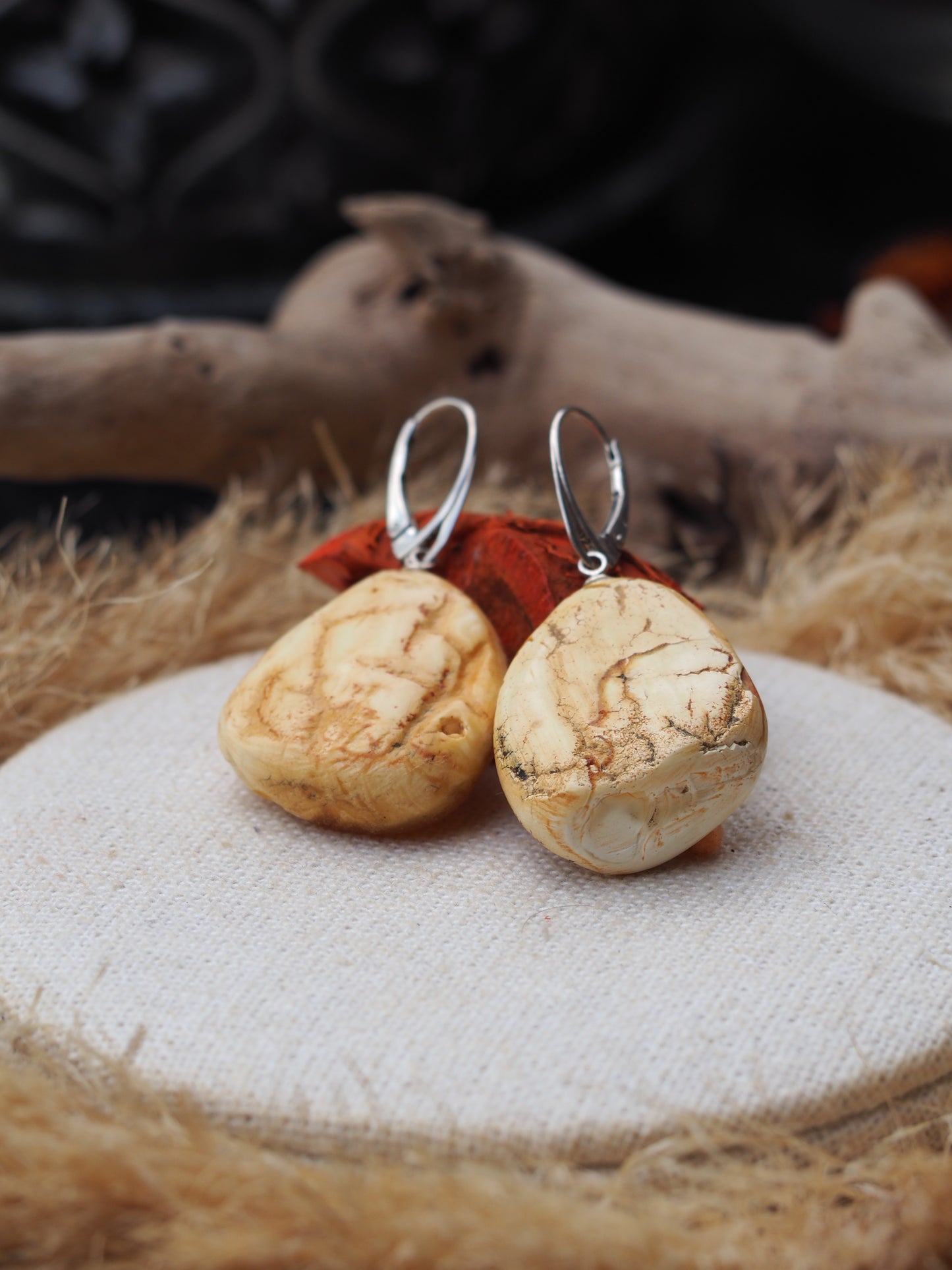 White Raw Amber/ Honey Amber Drop Bulky Earrings