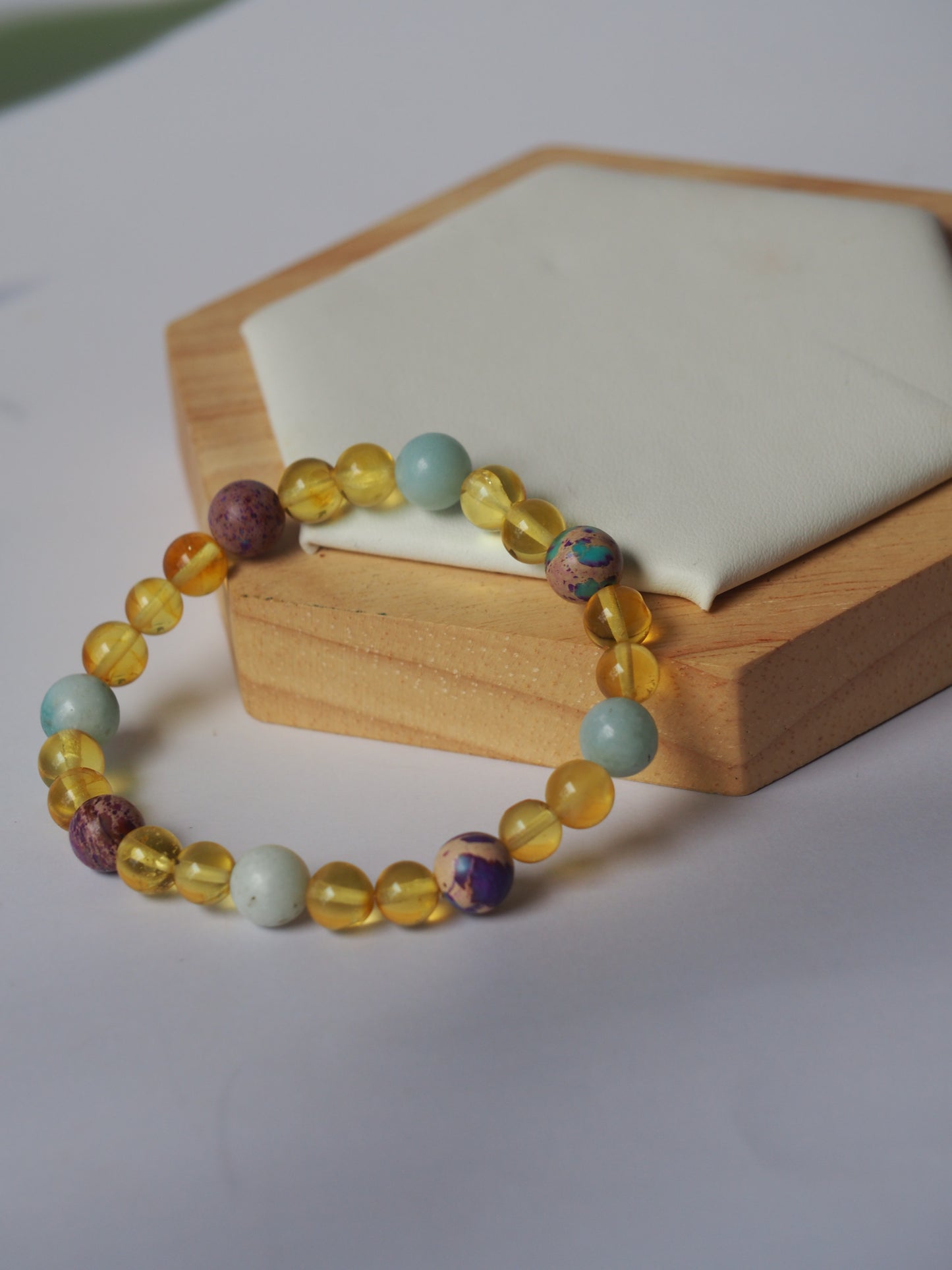 Natural Aquamarine, Imperial Jasper and Citron Amber Beaded Bracelet