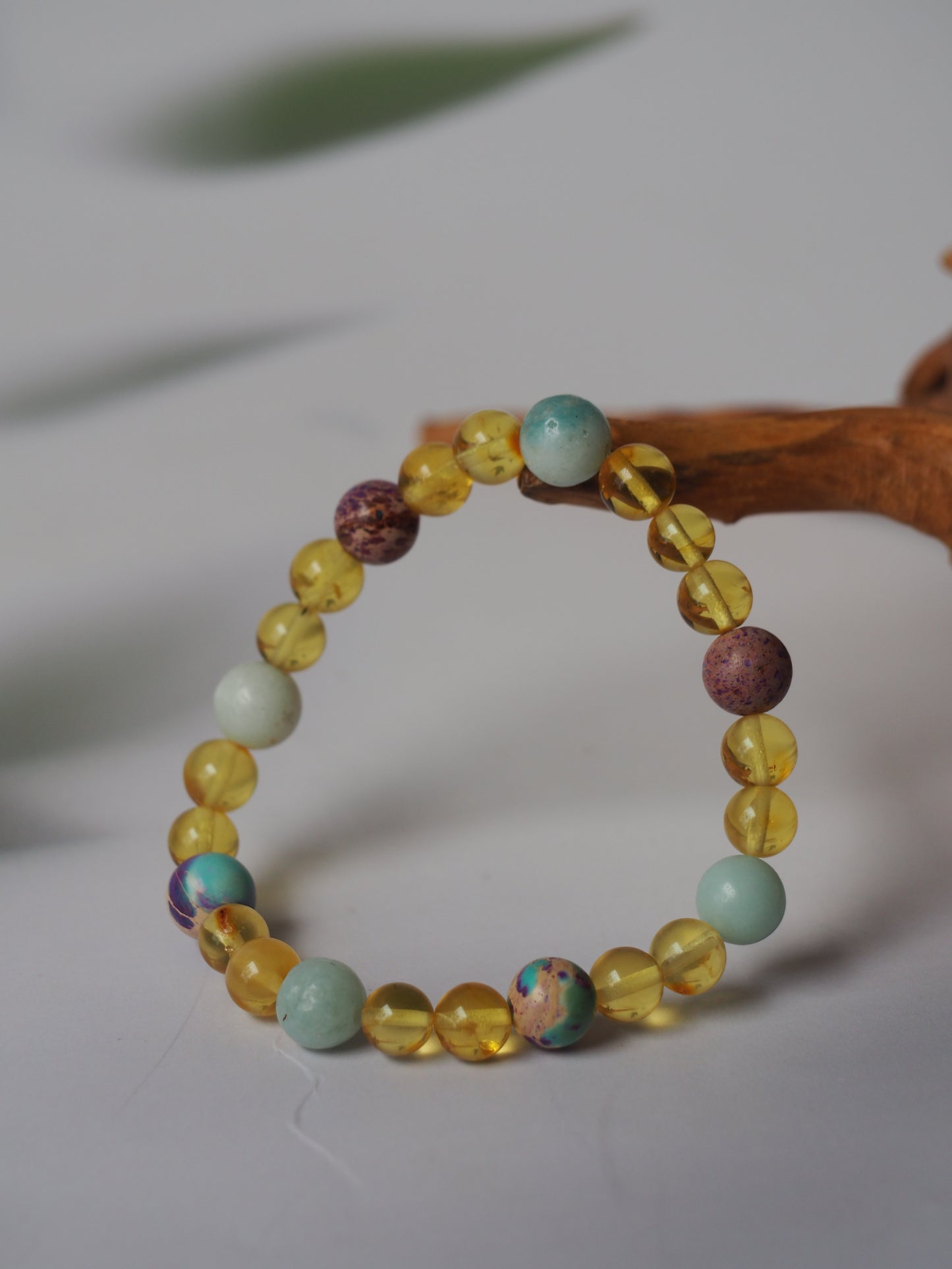 Natural Aquamarine, Imperial Jasper and Citron Amber Beaded Bracelet