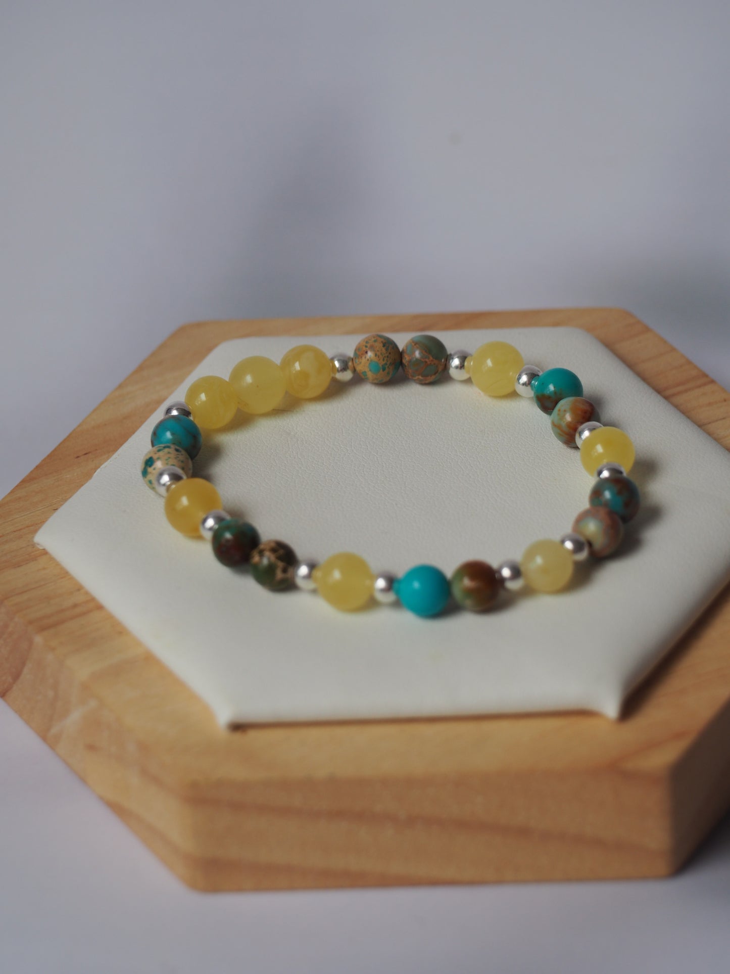 Natural Cloudy Amber, Silver 925 & Turquoise Beaded Bracelet