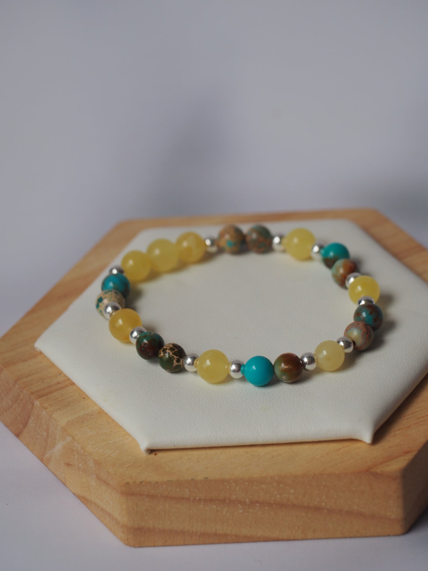 Natural Cloudy Amber, Silver 925 & Turquoise Beaded Bracelet