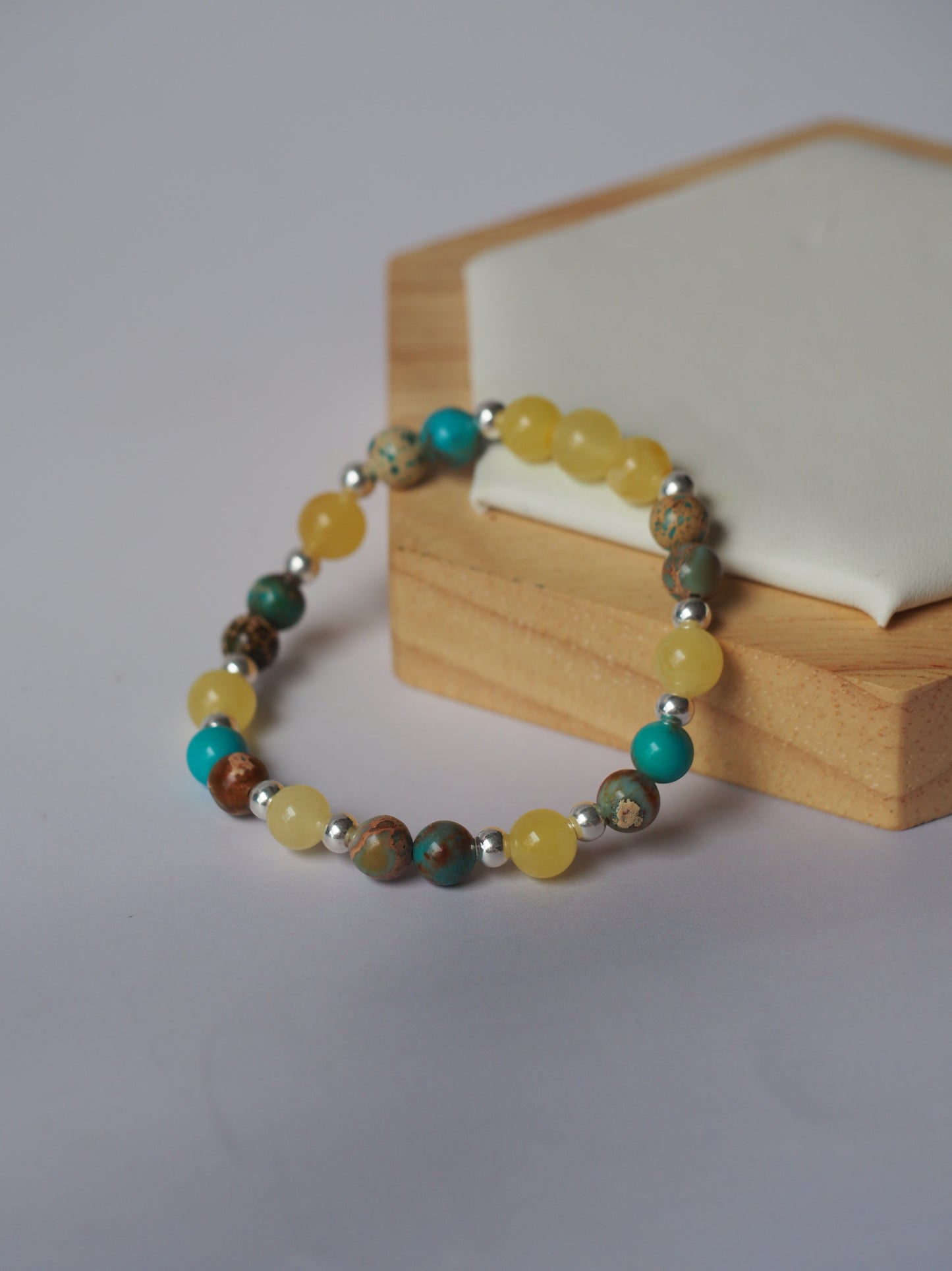 Natural Cloudy Amber, Silver 925 & Turquoise Beaded Bracelet