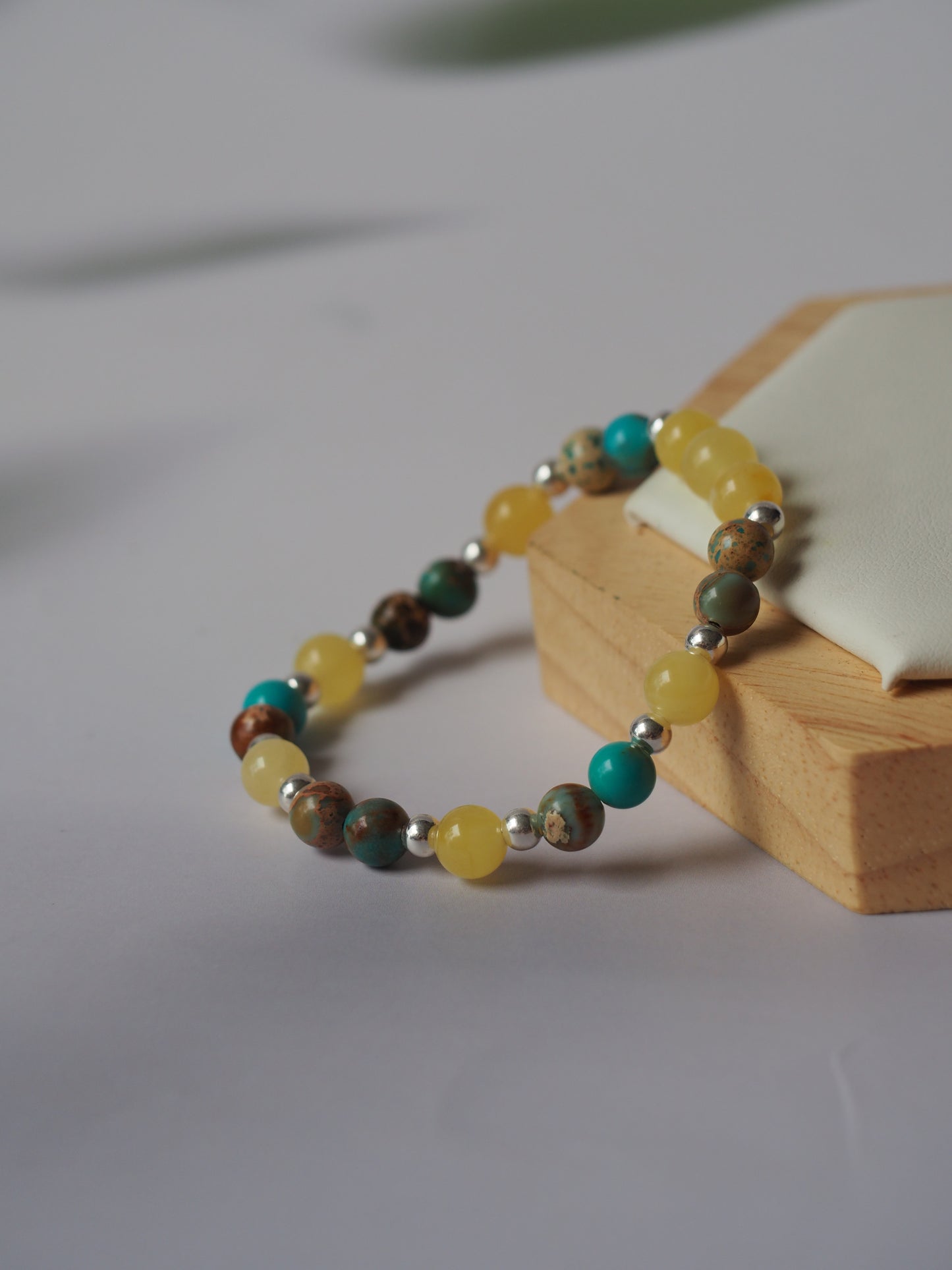 Natural Cloudy Amber, Silver 925 & Turquoise Beaded Bracelet