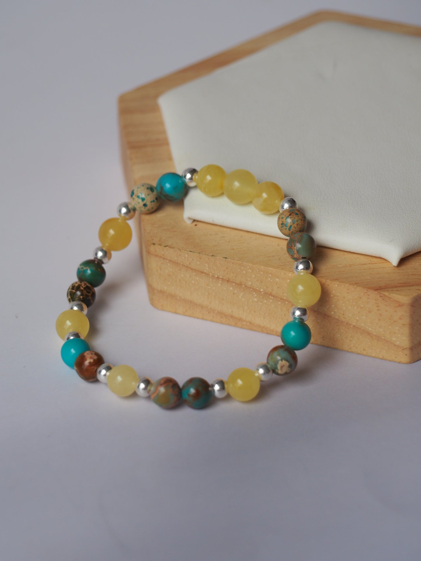 Natural Cloudy Amber, Silver 925 & Turquoise Beaded Bracelet