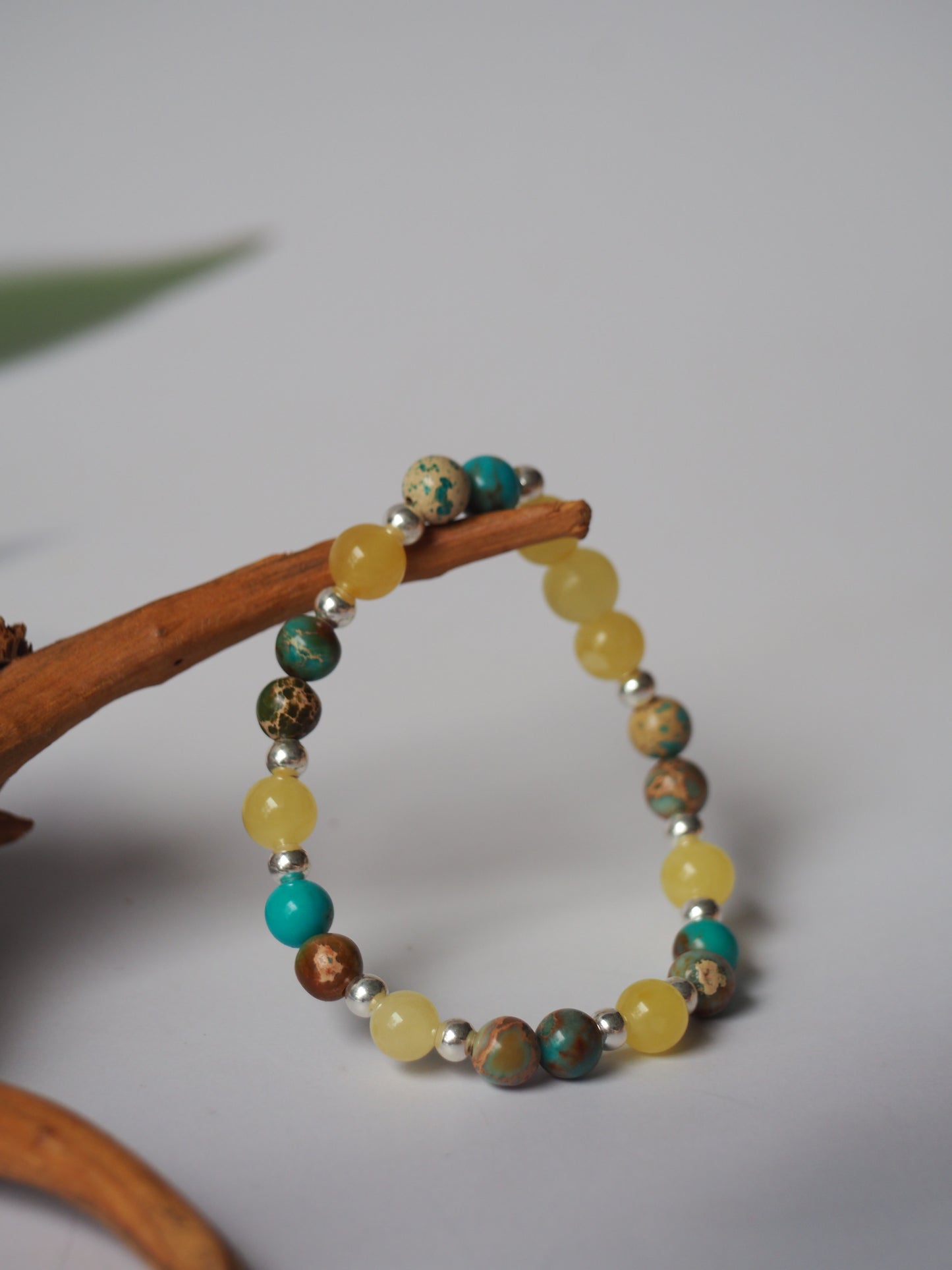 Natural Cloudy Amber, Silver 925 & Turquoise Beaded Bracelet