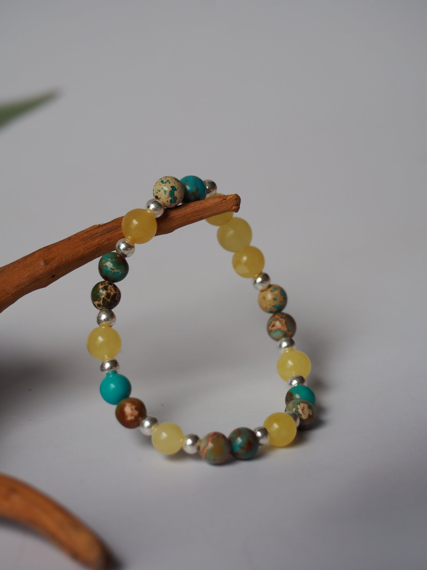 Natural Cloudy Amber, Silver 925 & Turquoise Beaded Bracelet