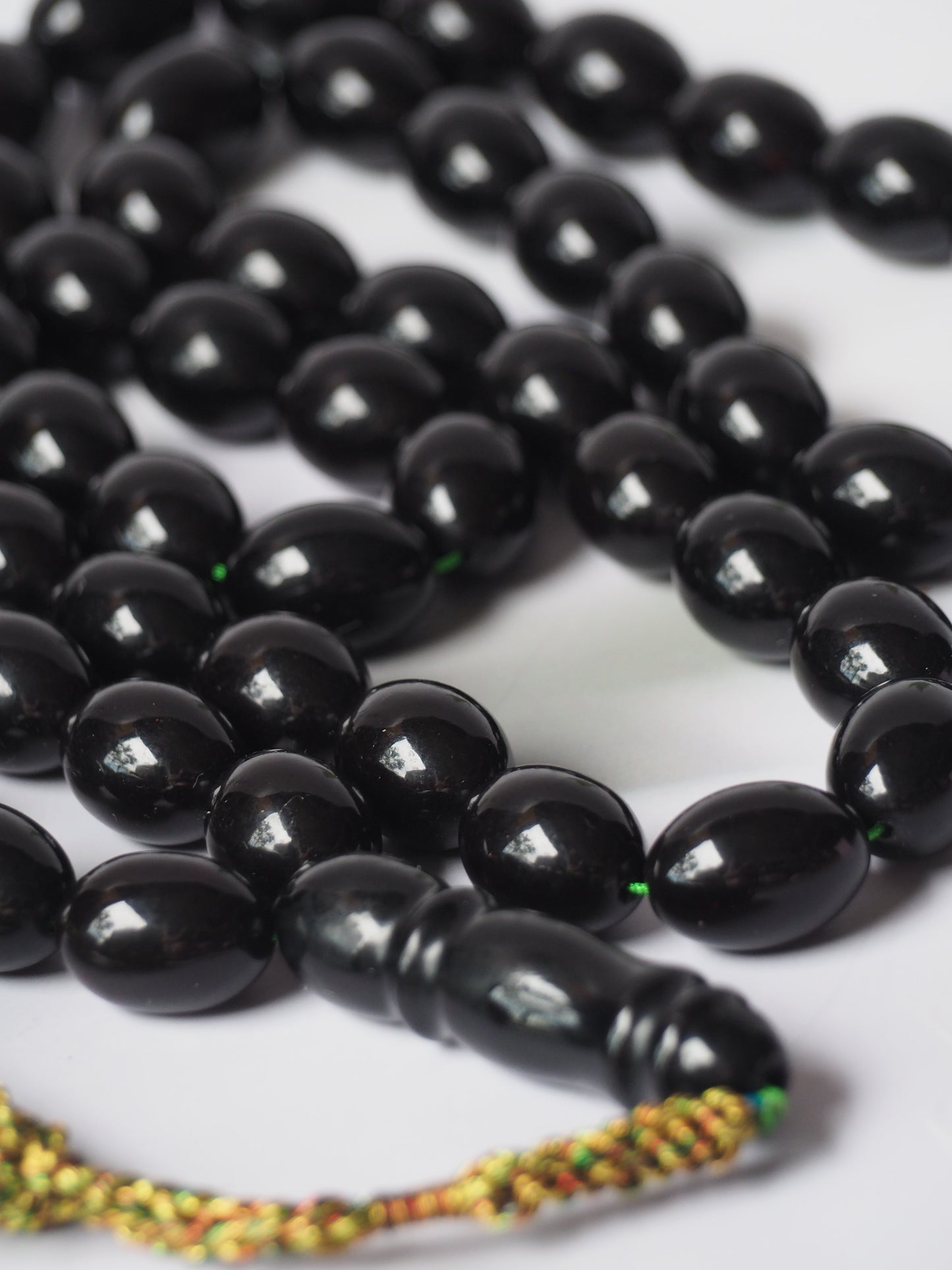 Unique and Extremely Rare Antique Black Melted German Amber Tasbih From 1980s Iraq | 66 Olive Beads | 150g