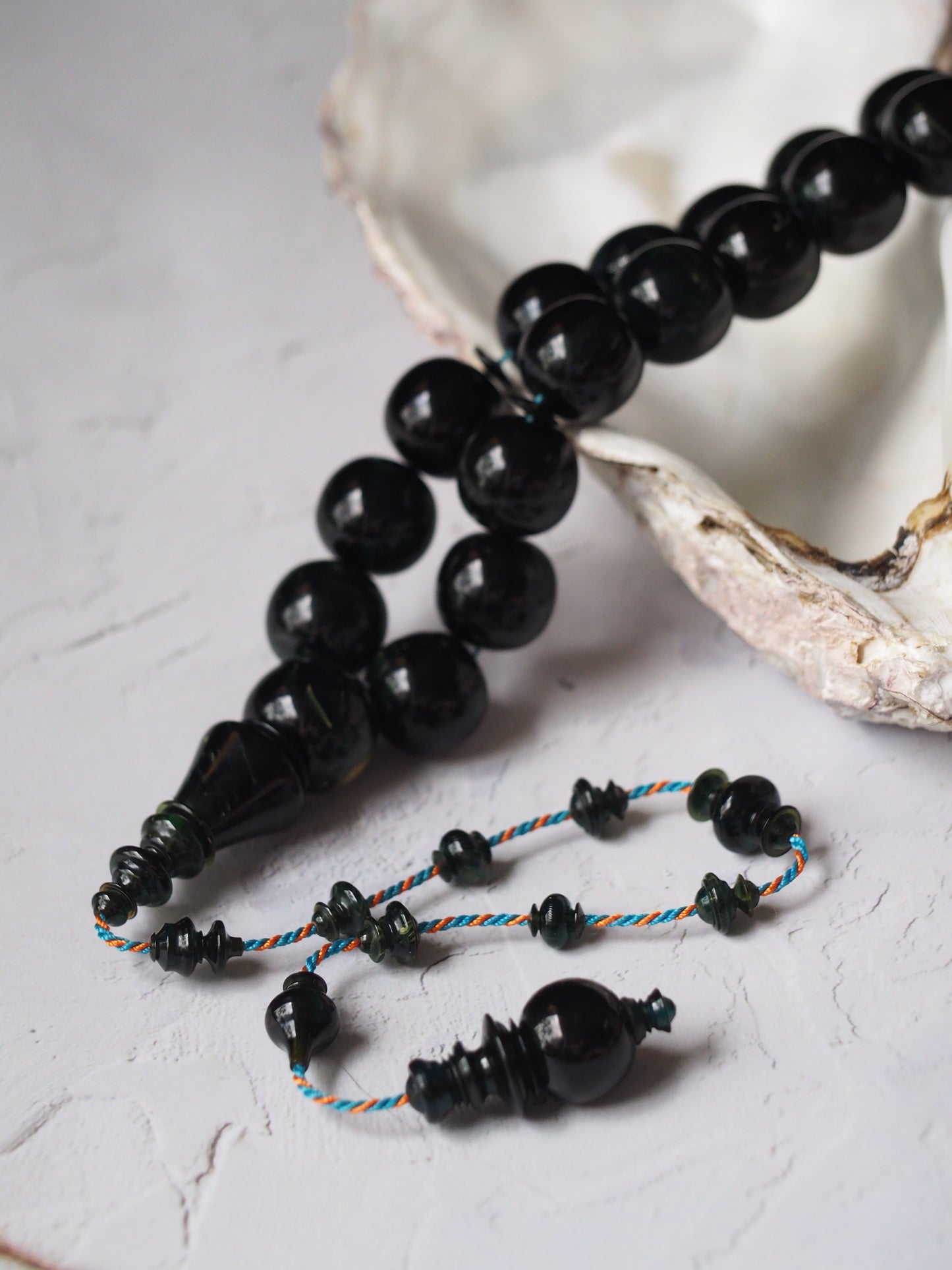 Dark Blue Moon Bakelite Rosary 55 Donut Beads