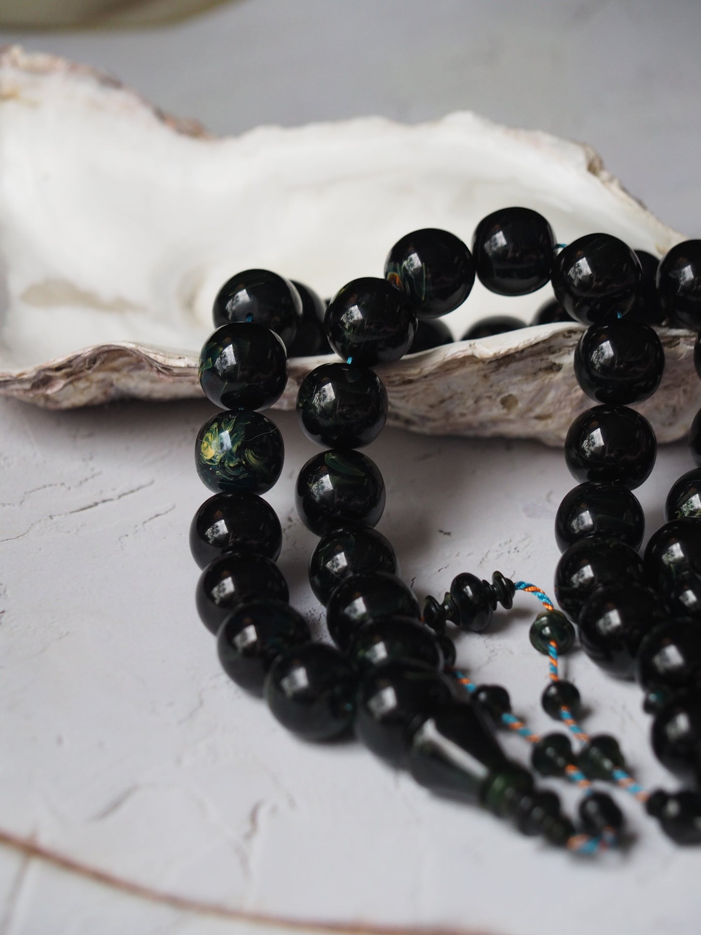 Dark Blue Moon Bakelite Rosary 55 Donut Beads