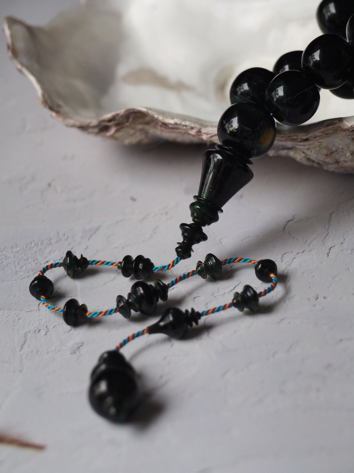 Dark Blue Moon Bakelite Rosary 55 Donut Beads