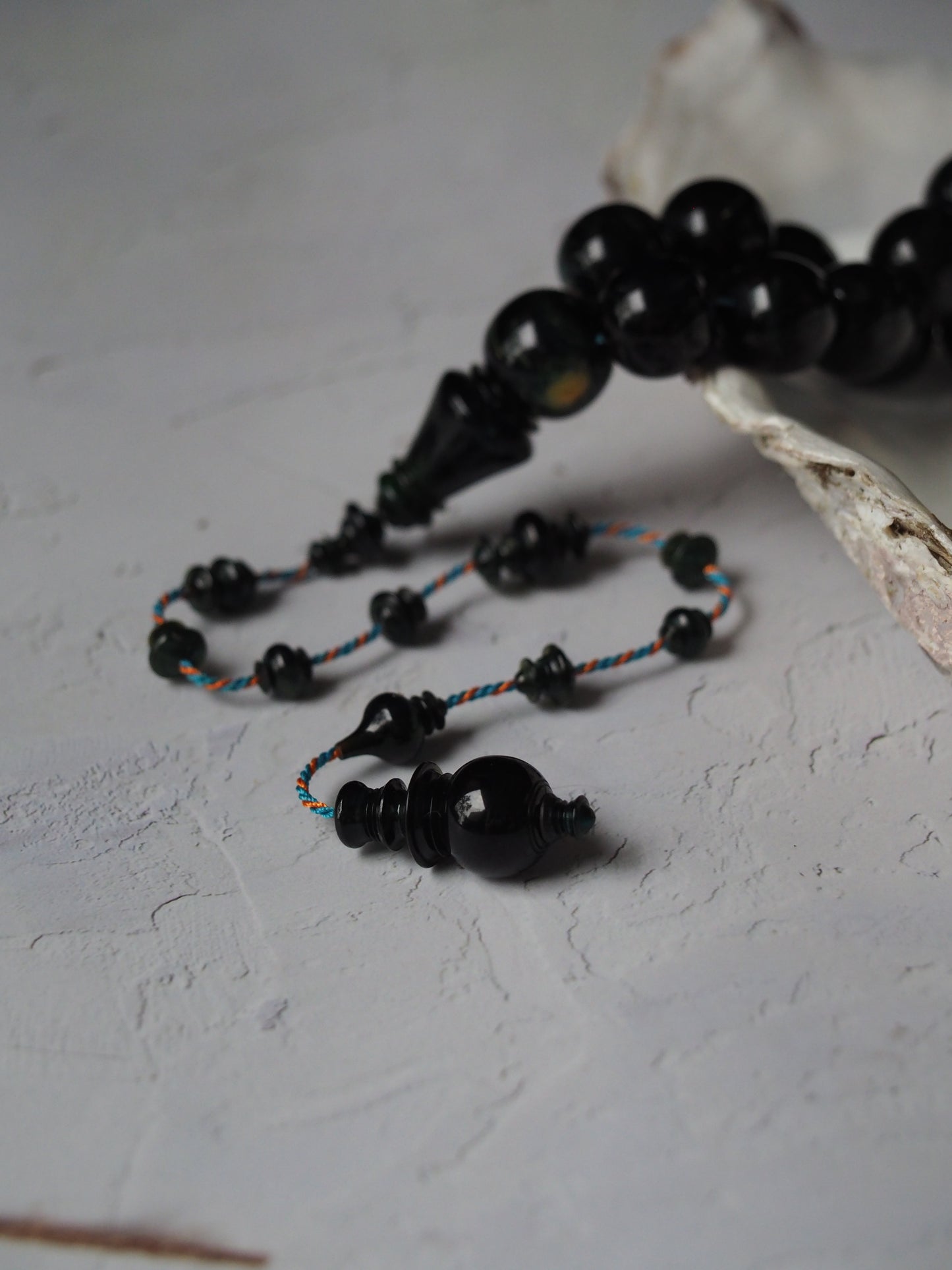 Dark Blue Moon Bakelite Rosary 55 Donut Beads