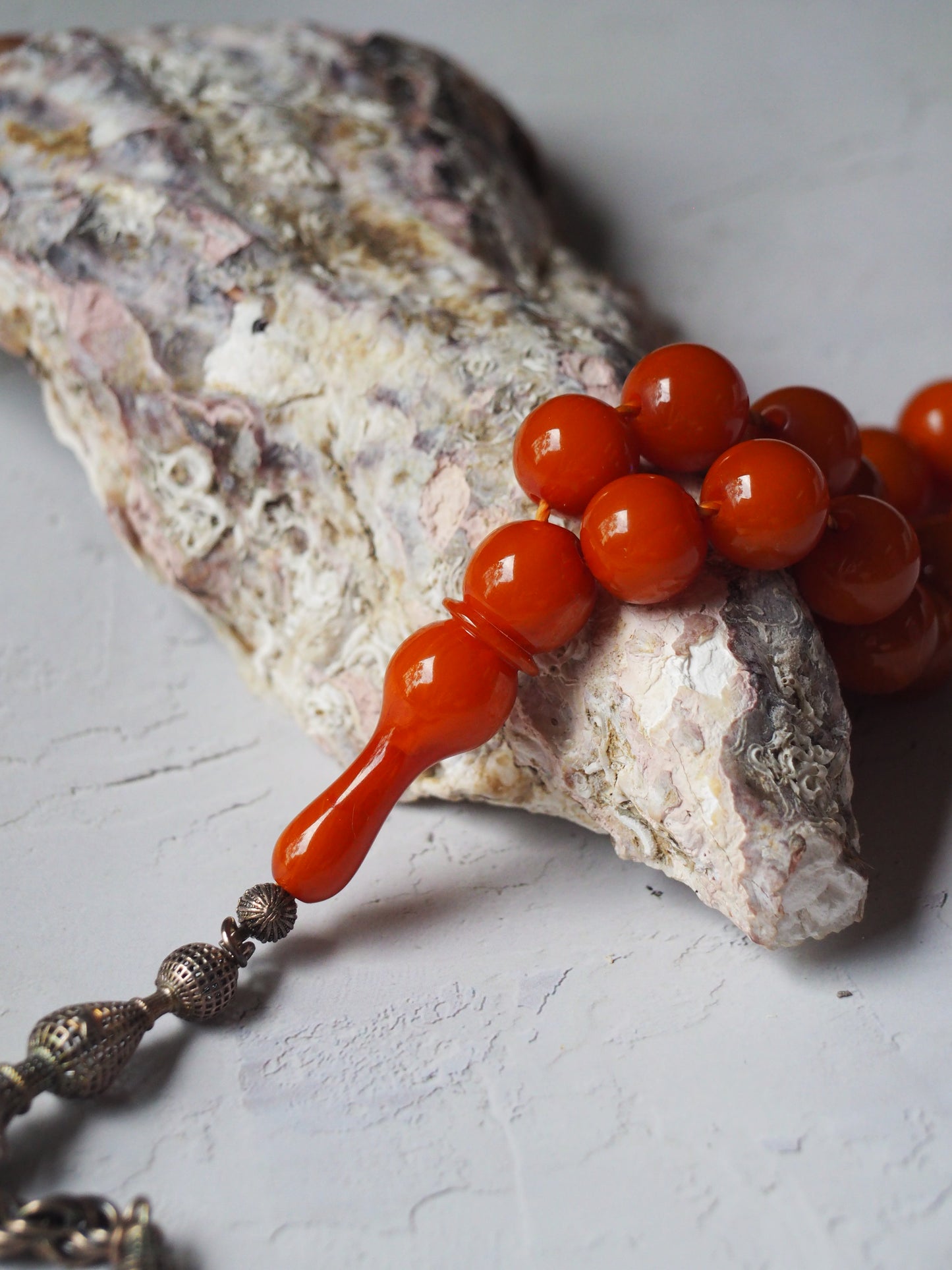 Antique Orange Bakelite Tasbih in Glitter Tone 47 Beads