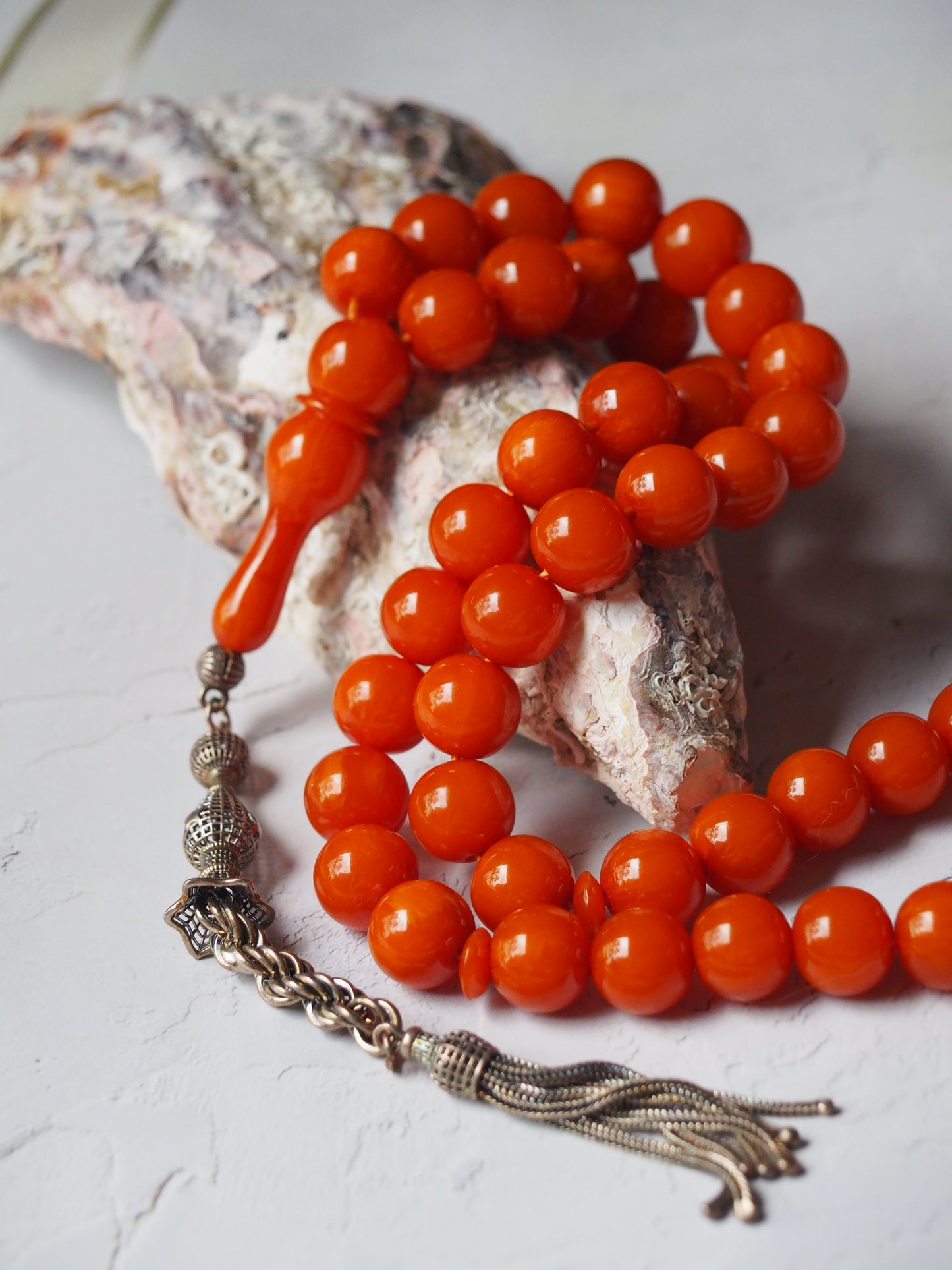 Antique Orange Bakelite Tasbih in Glitter Tone 47 Beads
