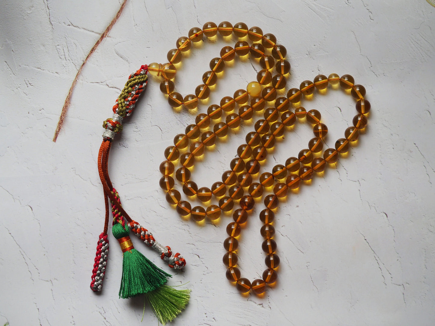 Natural Green Dominican Amber Pocket Size Rosary 99 Beads