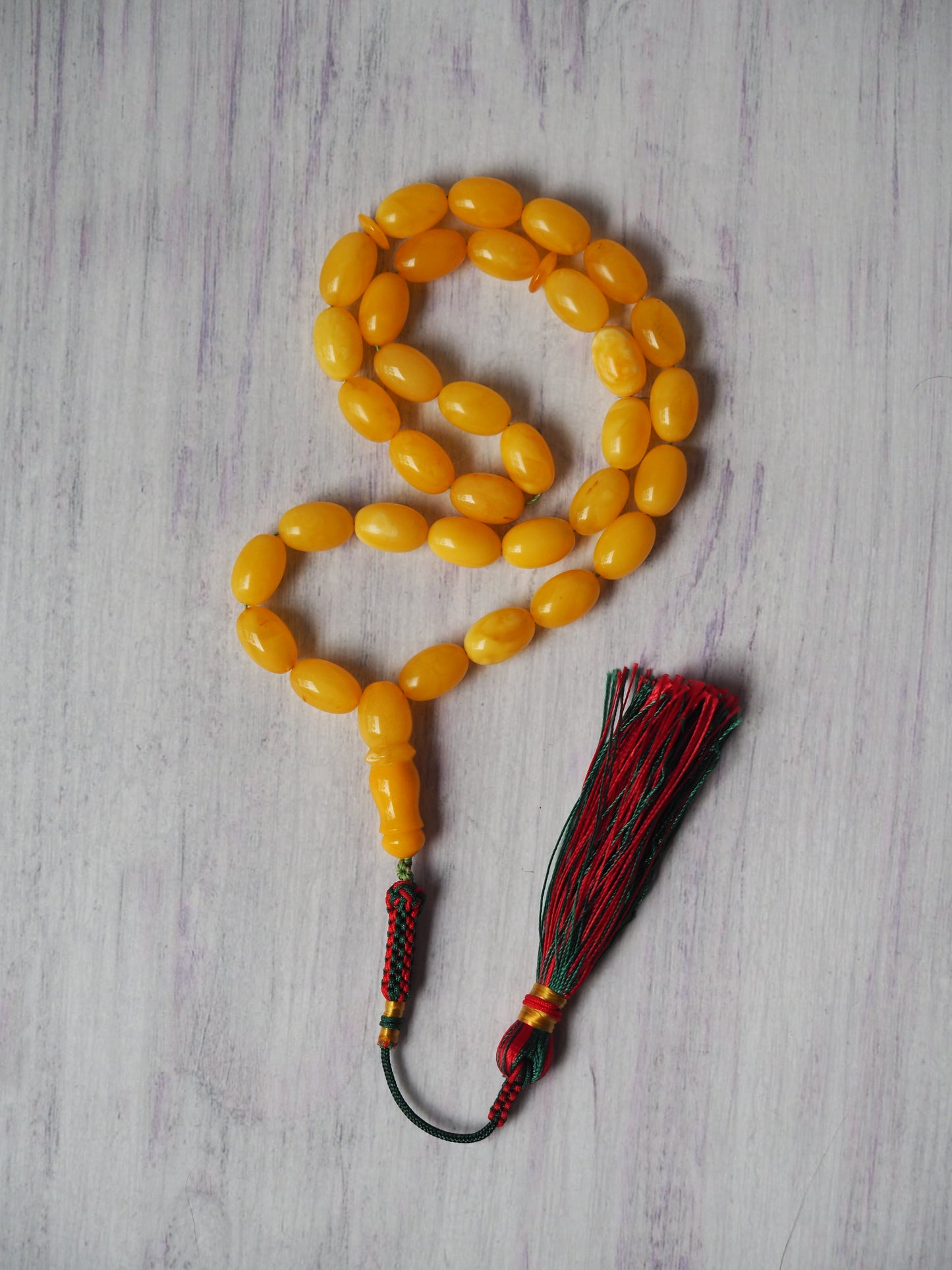 Small Natural Pocket Size Amber Tasbih 33 Beads Olive Shape