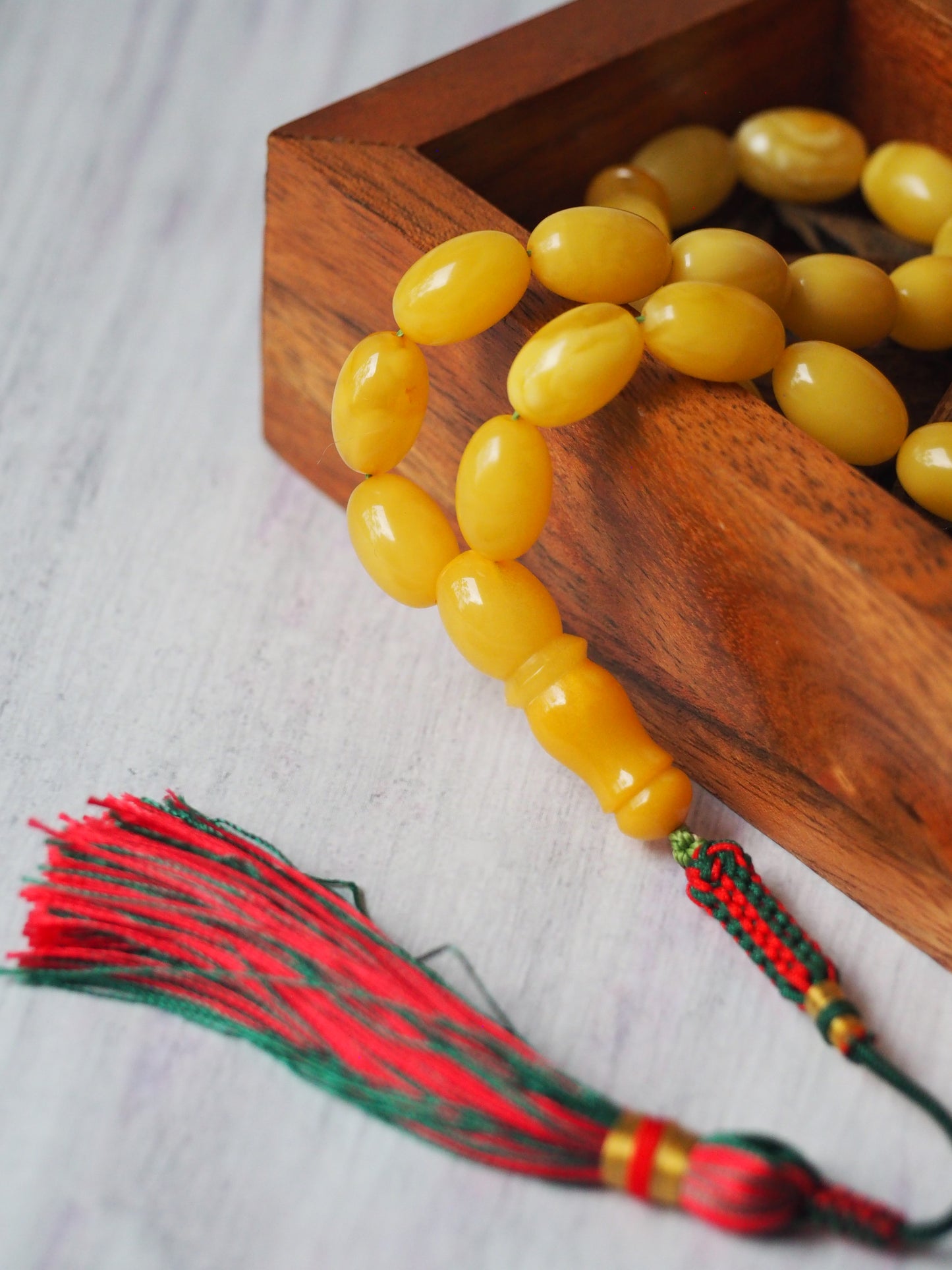 Small Natural Pocket Size Amber Tasbih 33 Beads Olive Shape