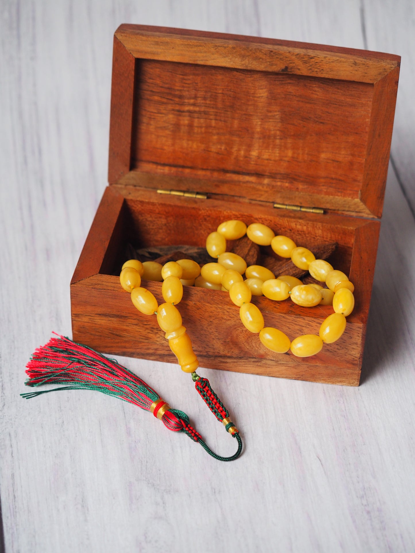 Small Natural Pocket Size Amber Tasbih 33 Beads Olive Shape
