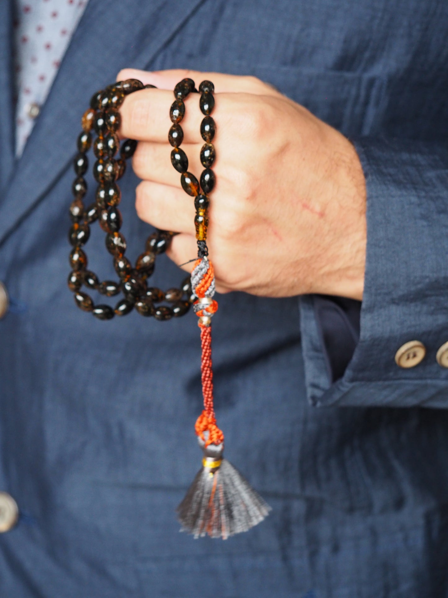 Dark Brown Sea Medical Amber Small Olive Shape Tasbih 99 Beads