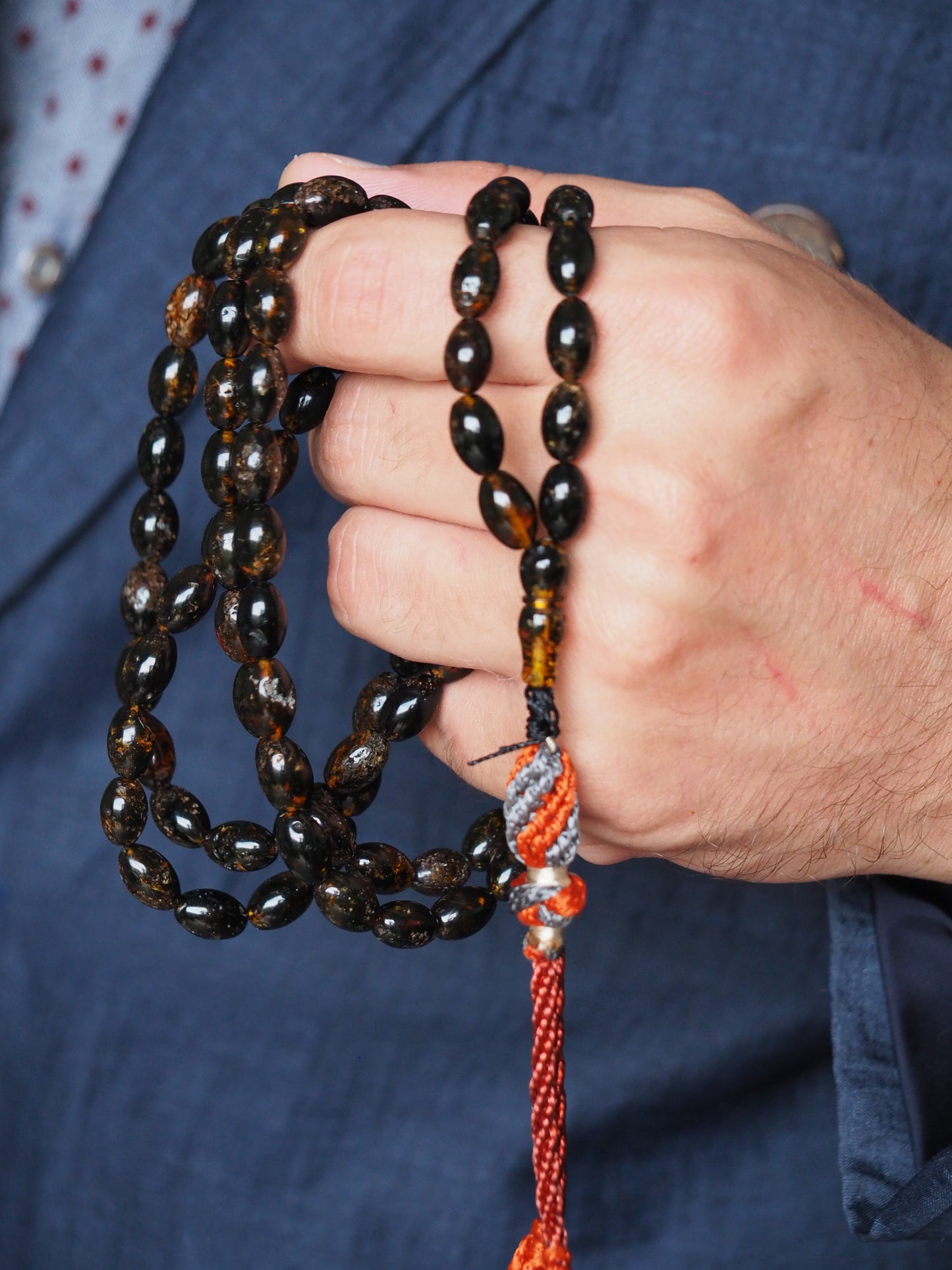 Dark Brown Sea Medical Amber Small Olive Shape Tasbih 99 Beads