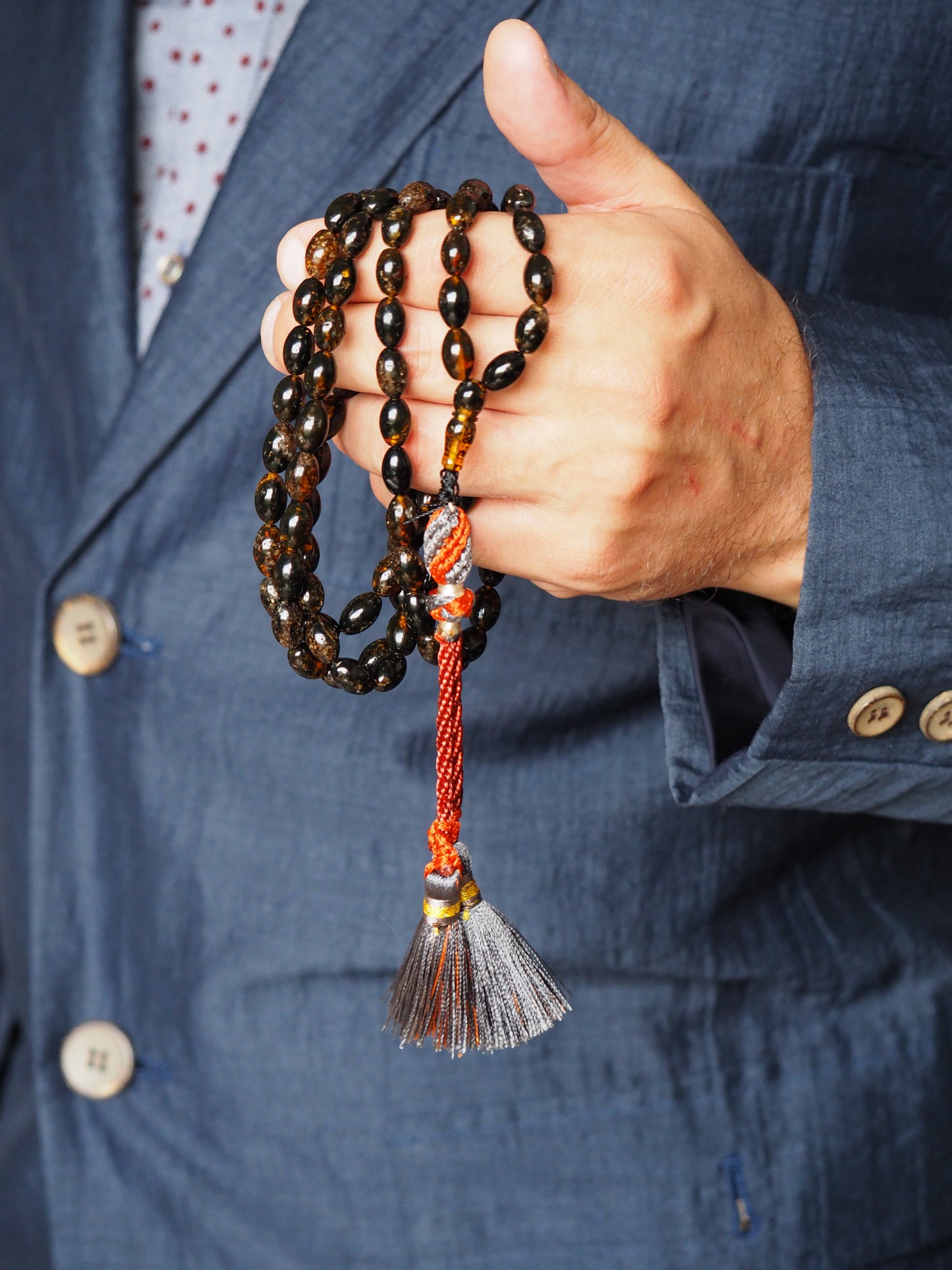Dark Brown Sea Medical Amber Small Olive Shape Tasbih 99 Beads