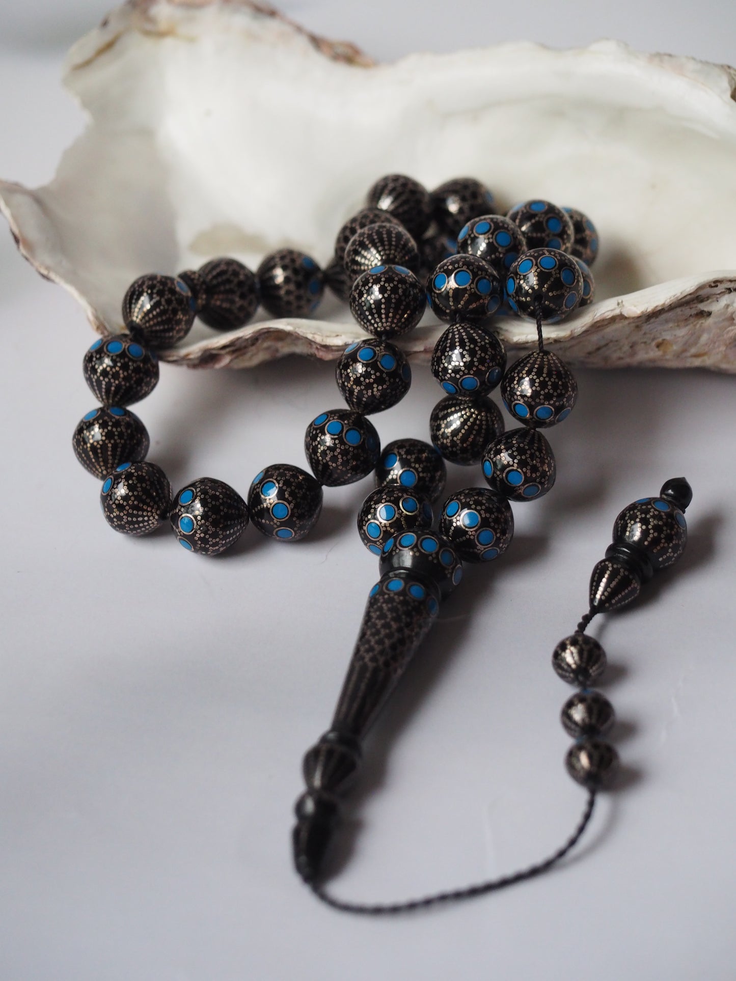 Black Kokka Wood with Silver Engravings Tasbih 33 Beads