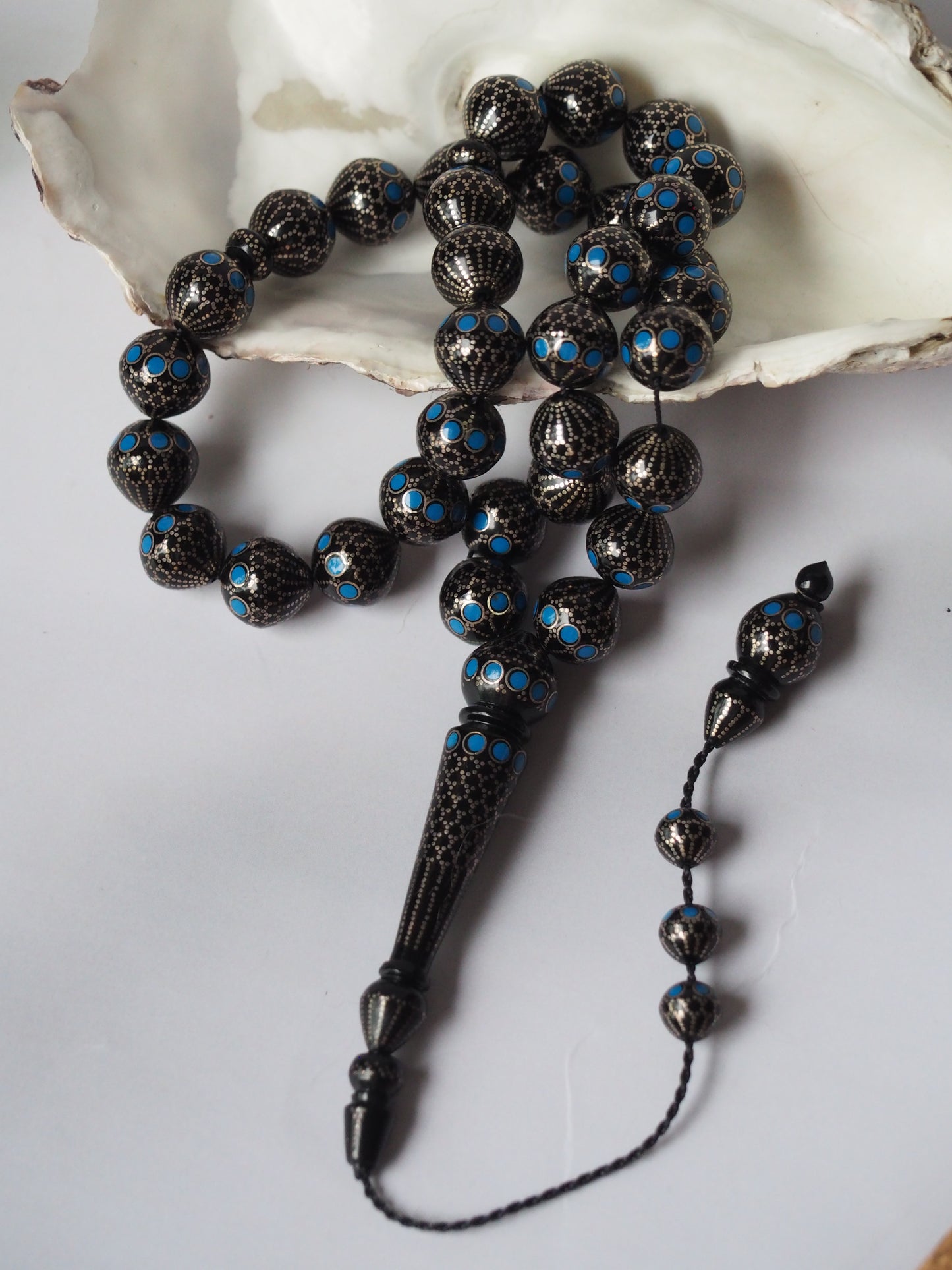 Black Kokka Wood with Silver Engravings Tasbih 33 Beads