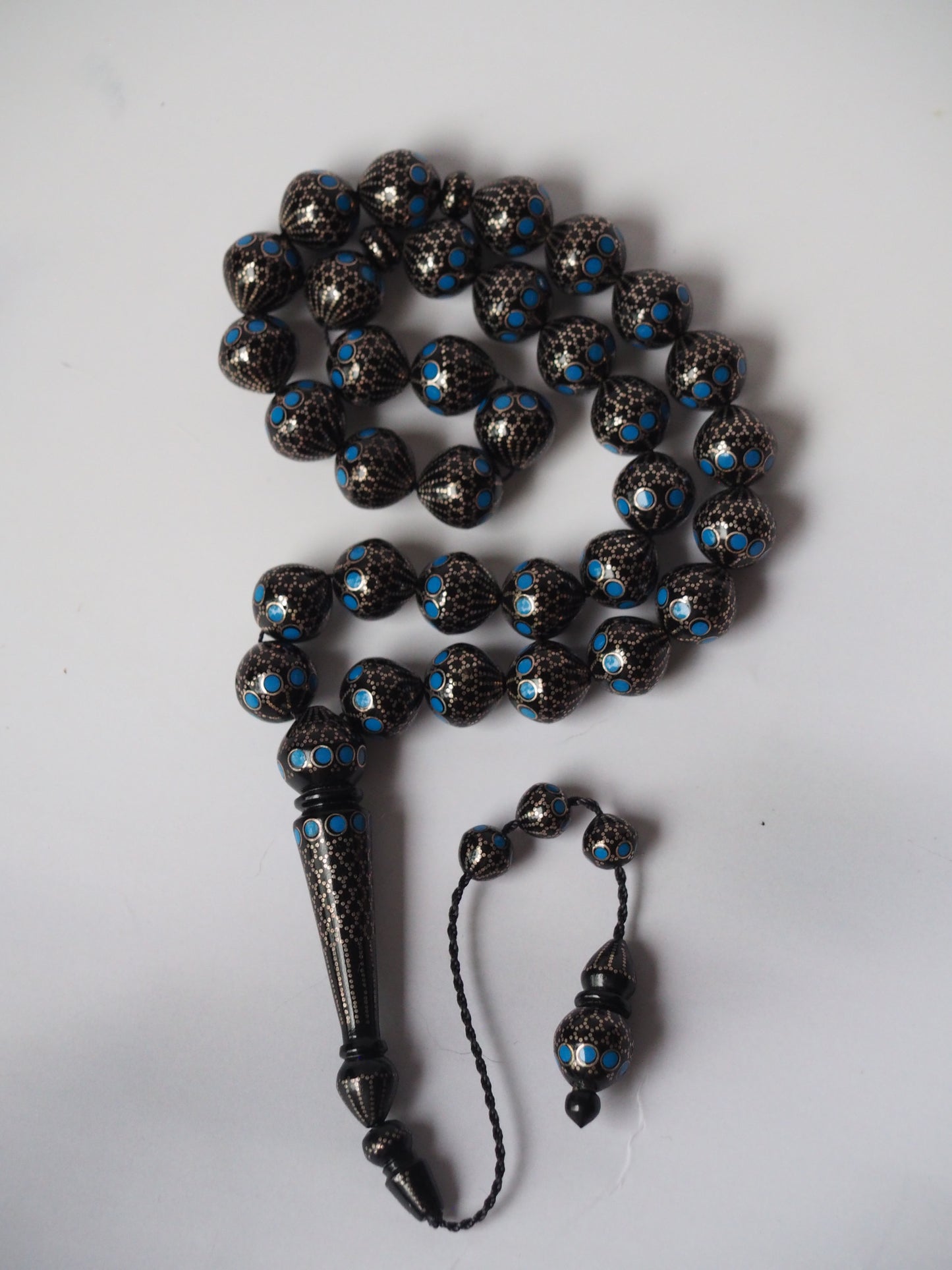 Black Kokka Wood with Silver Engravings Tasbih 33 Beads