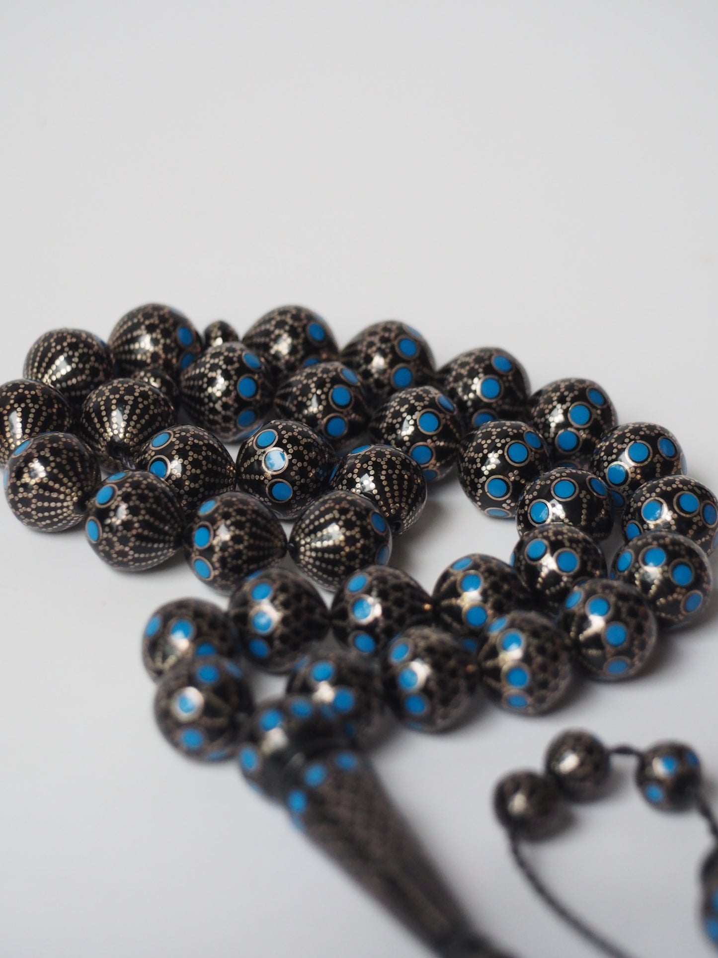 Black Kokka Wood with Silver Engravings Tasbih 33 Beads